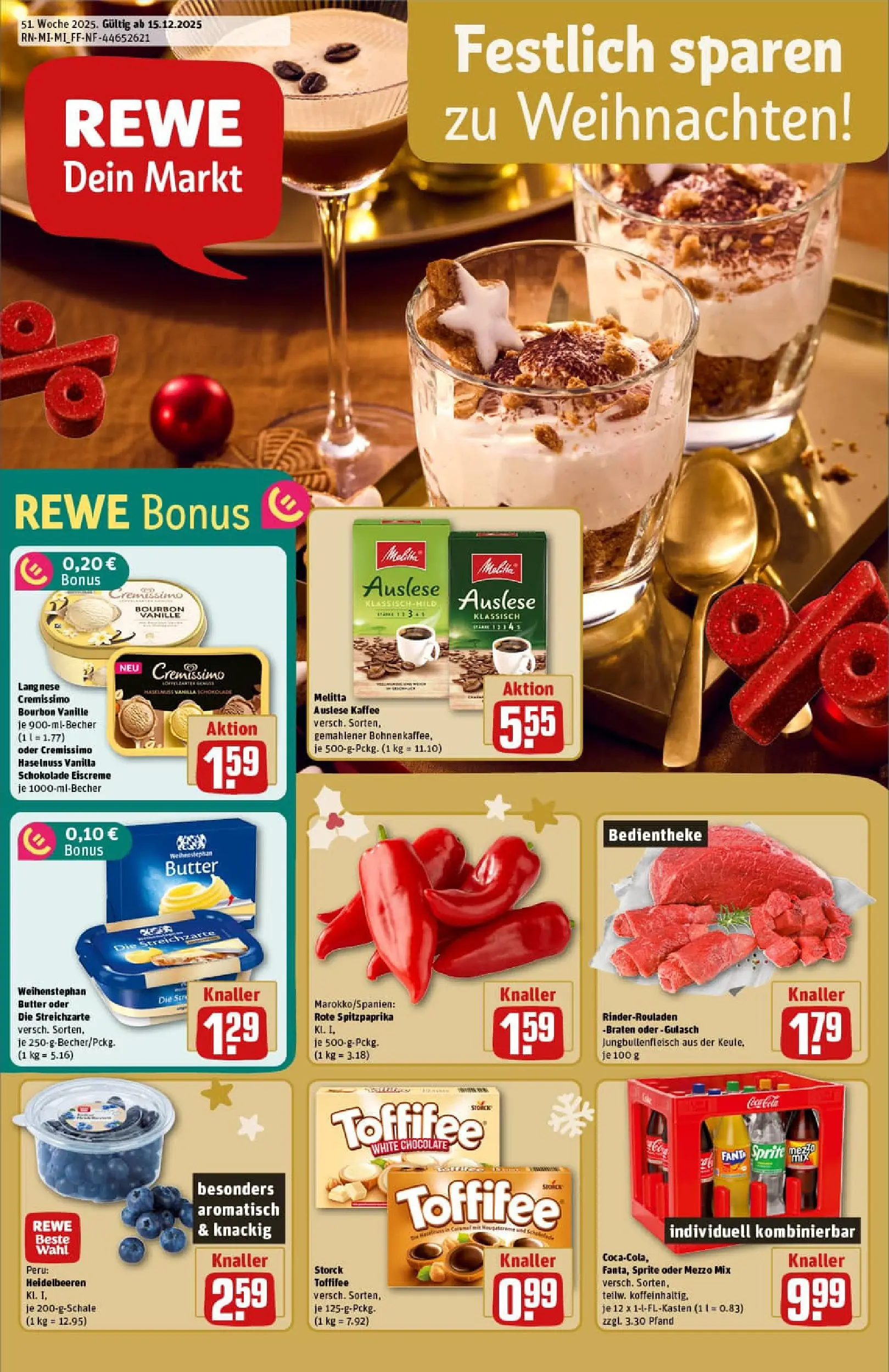 REWE Prospekt ab 15.12.2025 zum Blättern » Angebote | Seite: 1 | Produkte: Melitta, Kaffee, Schokolade, Toffifee