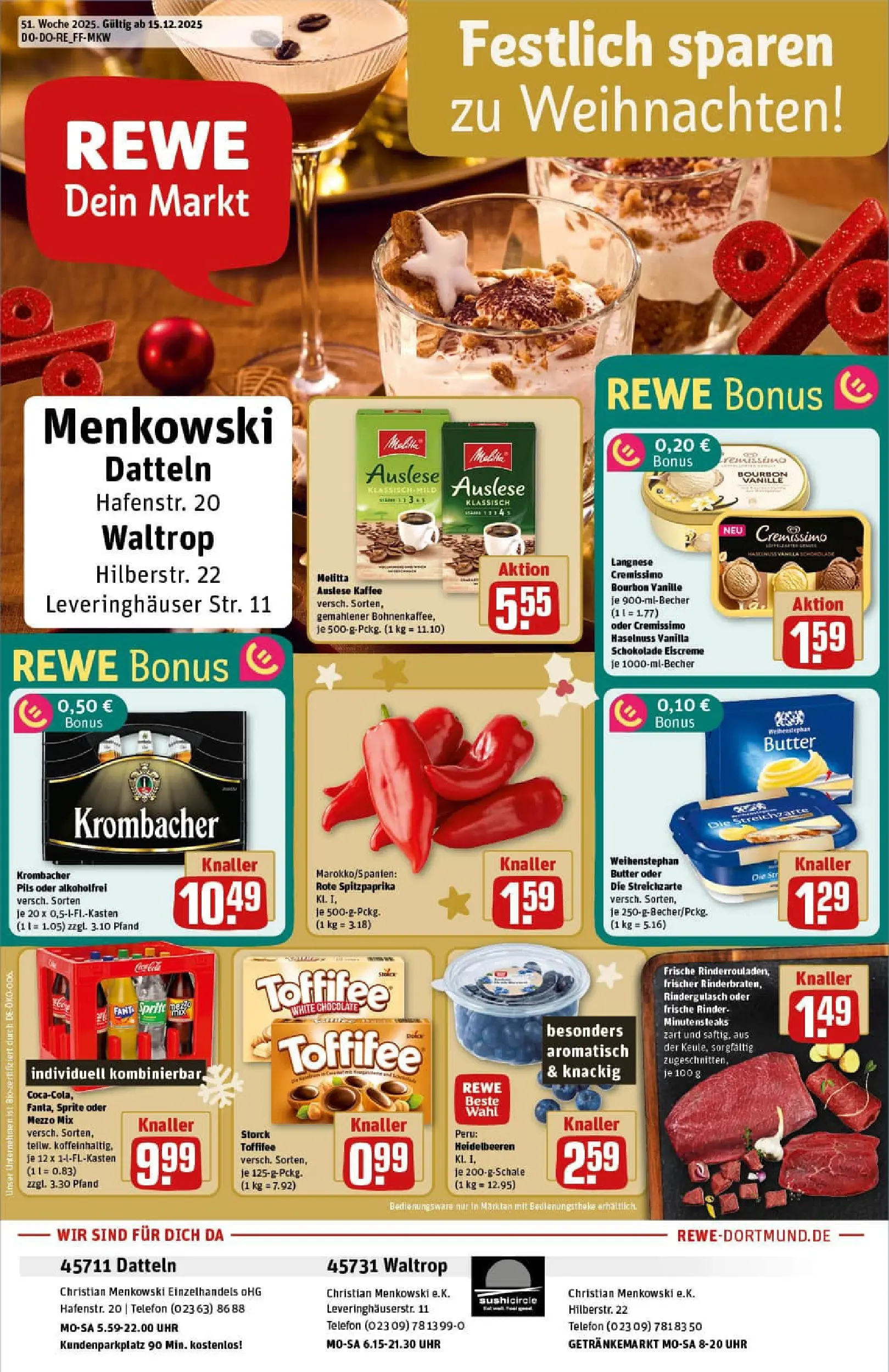 REWE Prospekt ab 15.12.2025 zum Blättern » Angebote | Seite: 1 | Produkte: Langnese, Mezzo mix, Sprite, Heidelbeeren