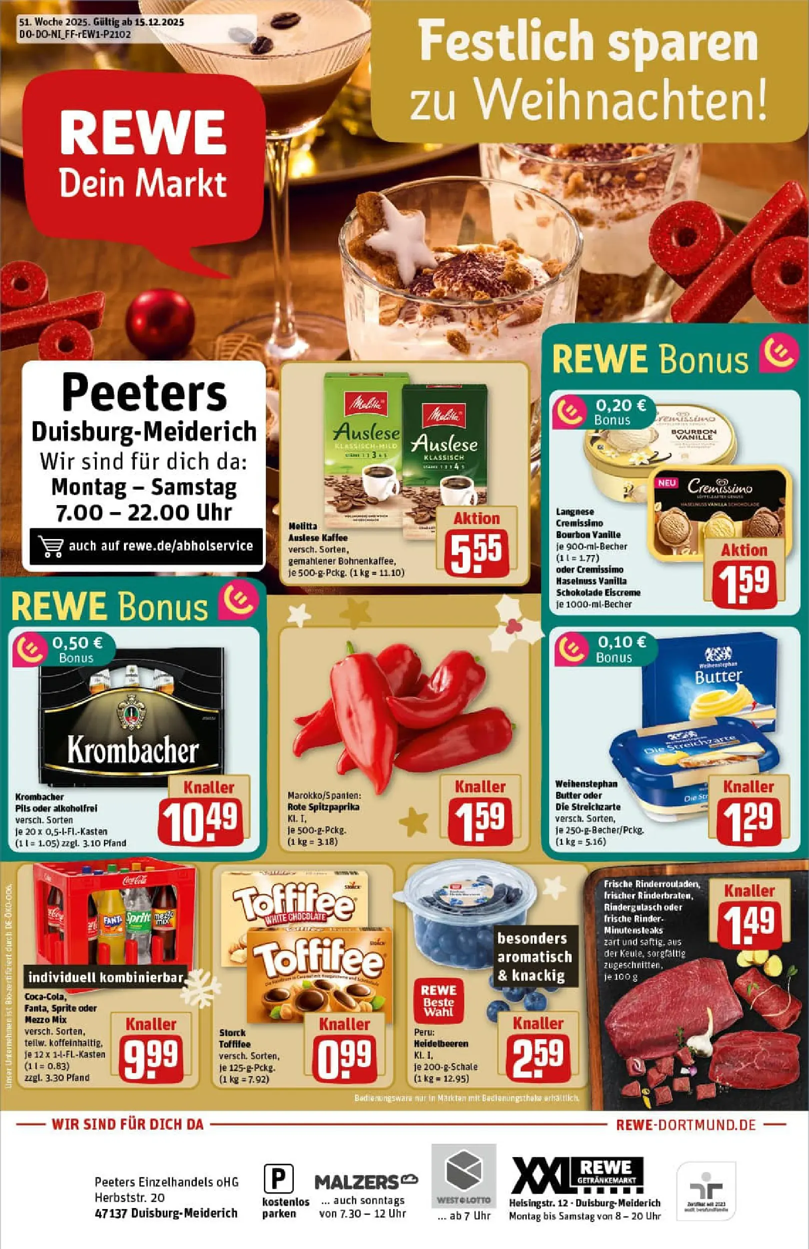 REWE Prospekt ab 15.12.2025 zum Blättern » Angebote | Seite: 1 | Produkte: Schokolade, Eiscreme, Weihenstephan butter, Toffifee