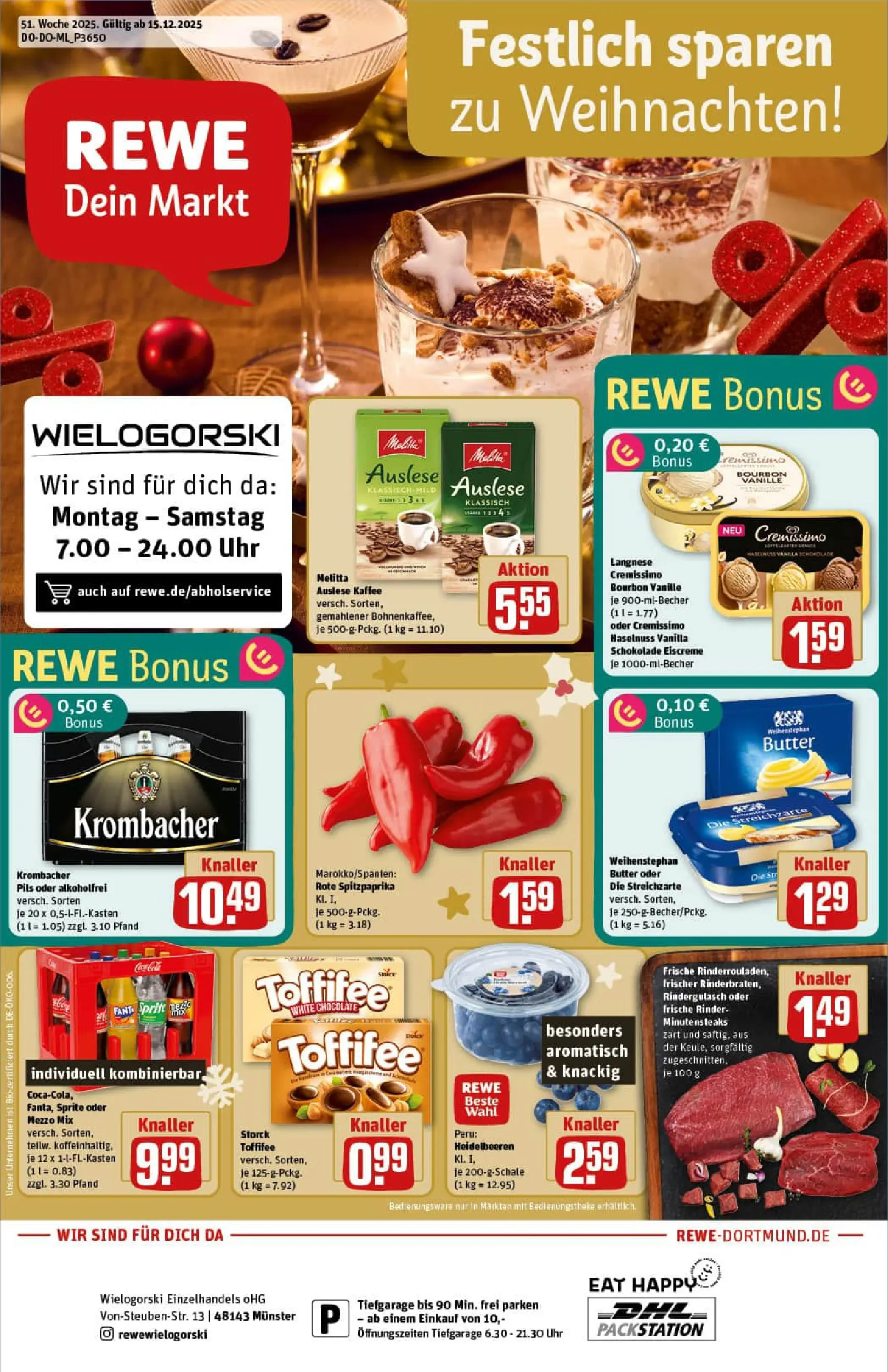 REWE Prospekt ab 15.12.2025 zum Blättern » Angebote | Seite: 1 | Produkte: Cremissimo, Schokolade, Weihenstephan butter, Oder mezzo mix