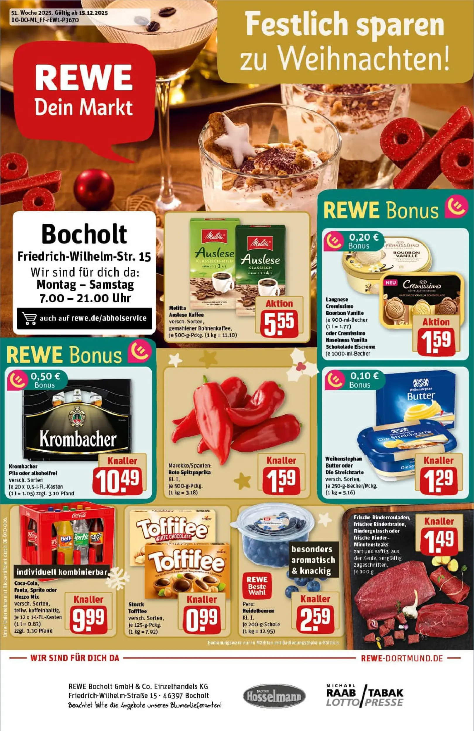 REWE Prospekt ab 15.12.2025 zum Blättern » Angebote | Seite: 1 | Produkte: Langnese, Langnese cremissimo, Sprite, Oder mezzo mix