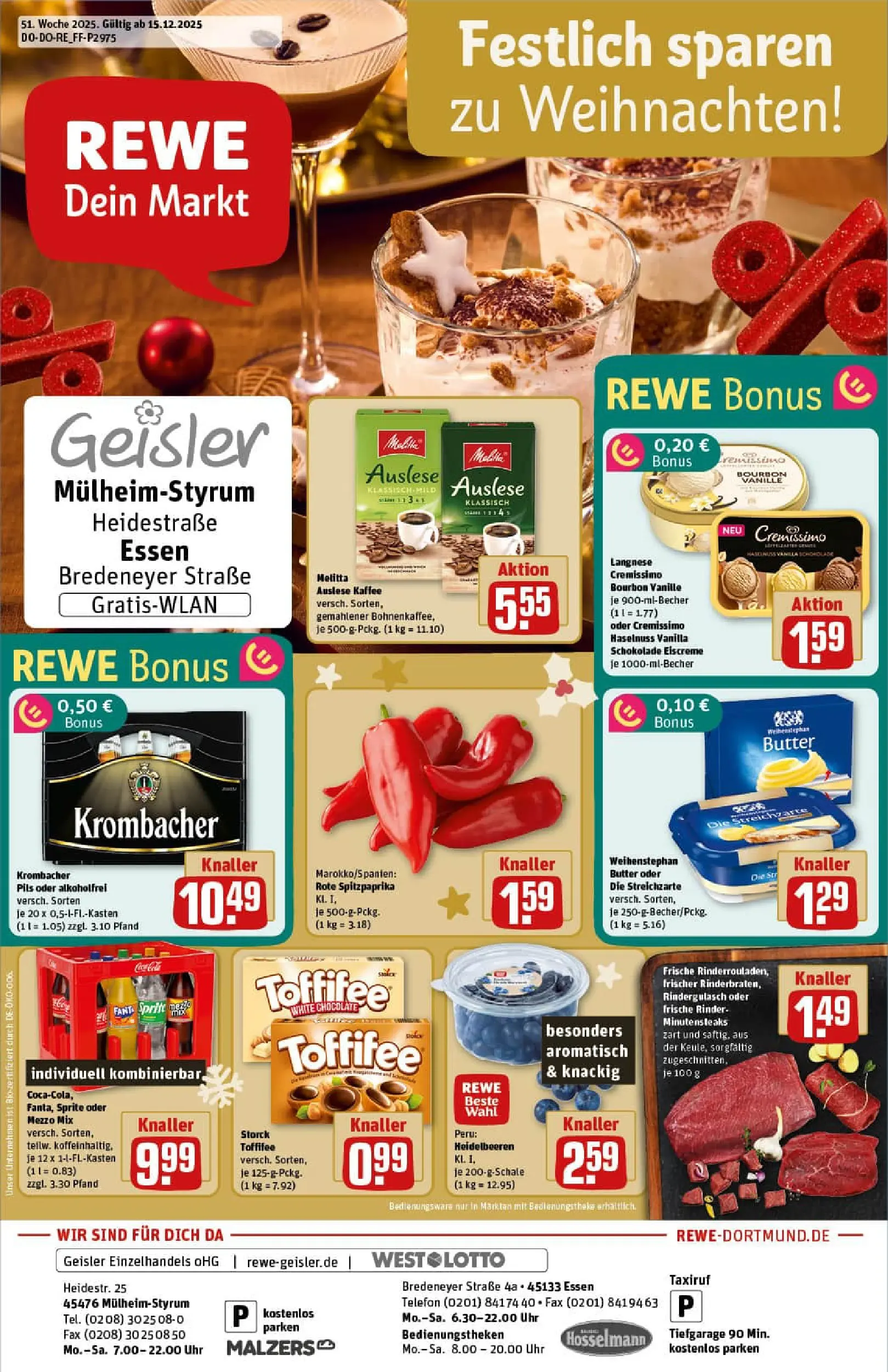 REWE Prospekt ab 15.12.2025 zum Blättern » Angebote | Seite: 1 | Produkte: Melitta, Cremissimo, Sprite, Oder mezzo mix