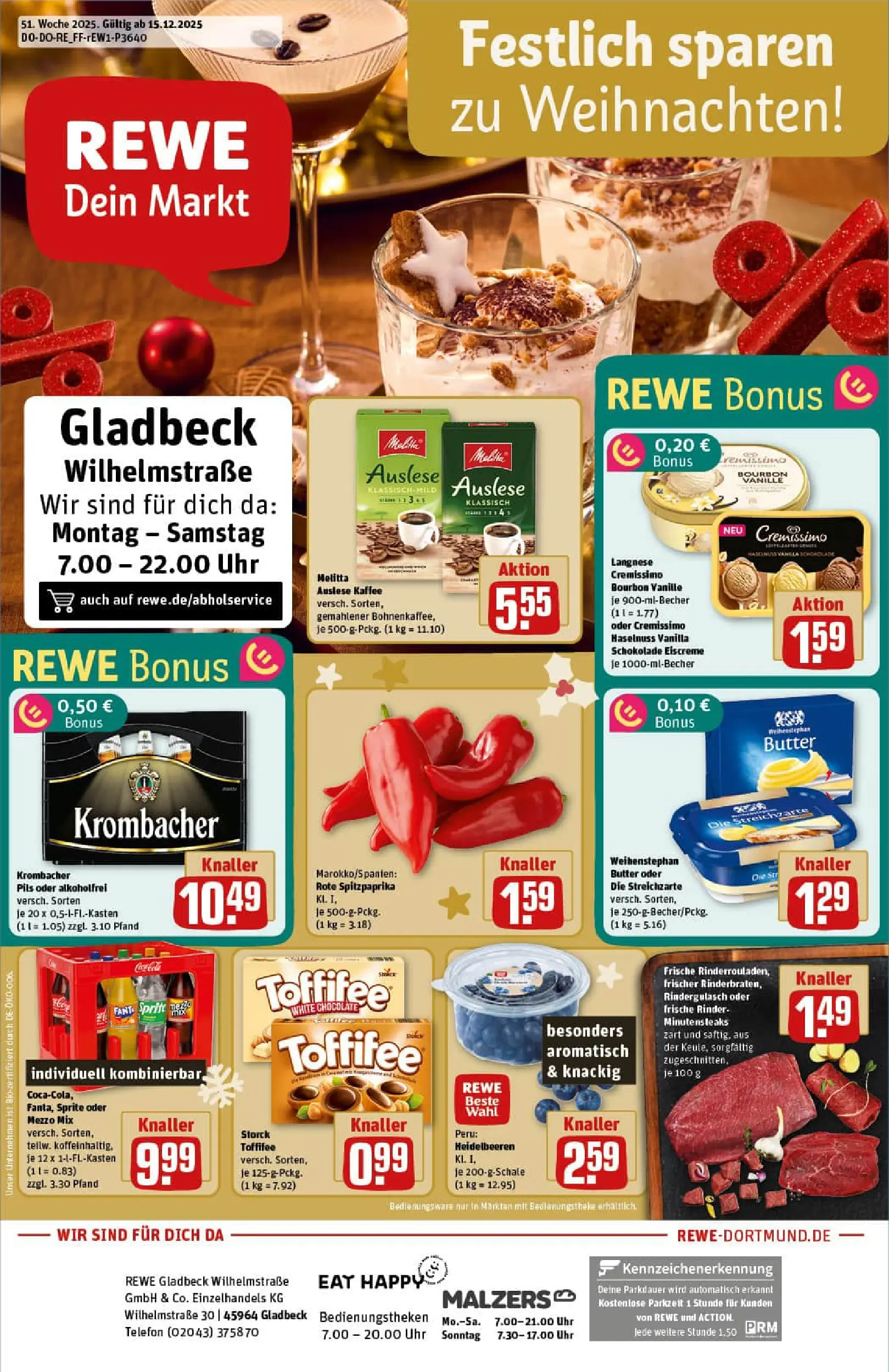 REWE Prospekt ab 15.12.2025 zum Blättern » Angebote | Seite: 1 | Produkte: Cremissimo, Schokolade, Pils, Uhr