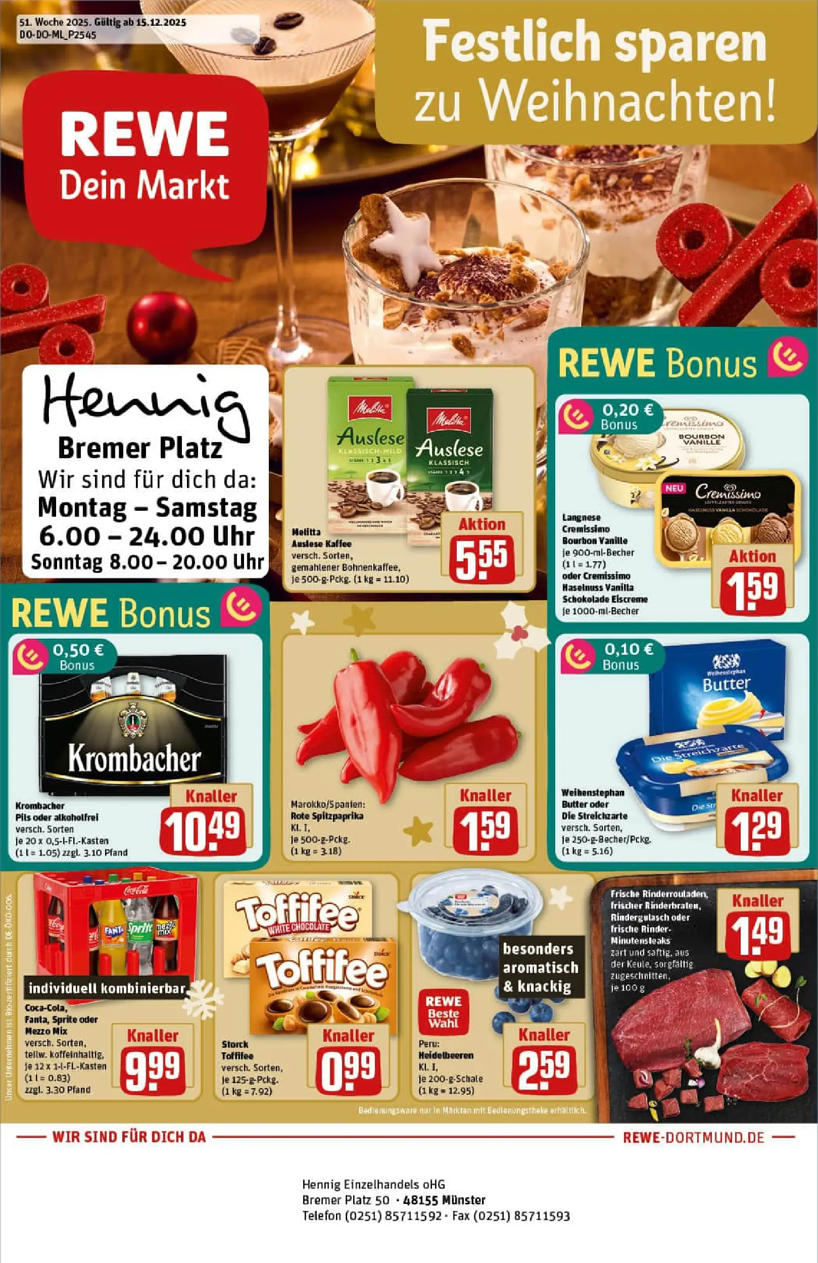 REWE Prospekt ab 15.12.2025 zum Blättern » Angebote | Seite: 1 | Produkte: Sprite, Eiscreme, Weihenstephan butter, Heidelbeeren