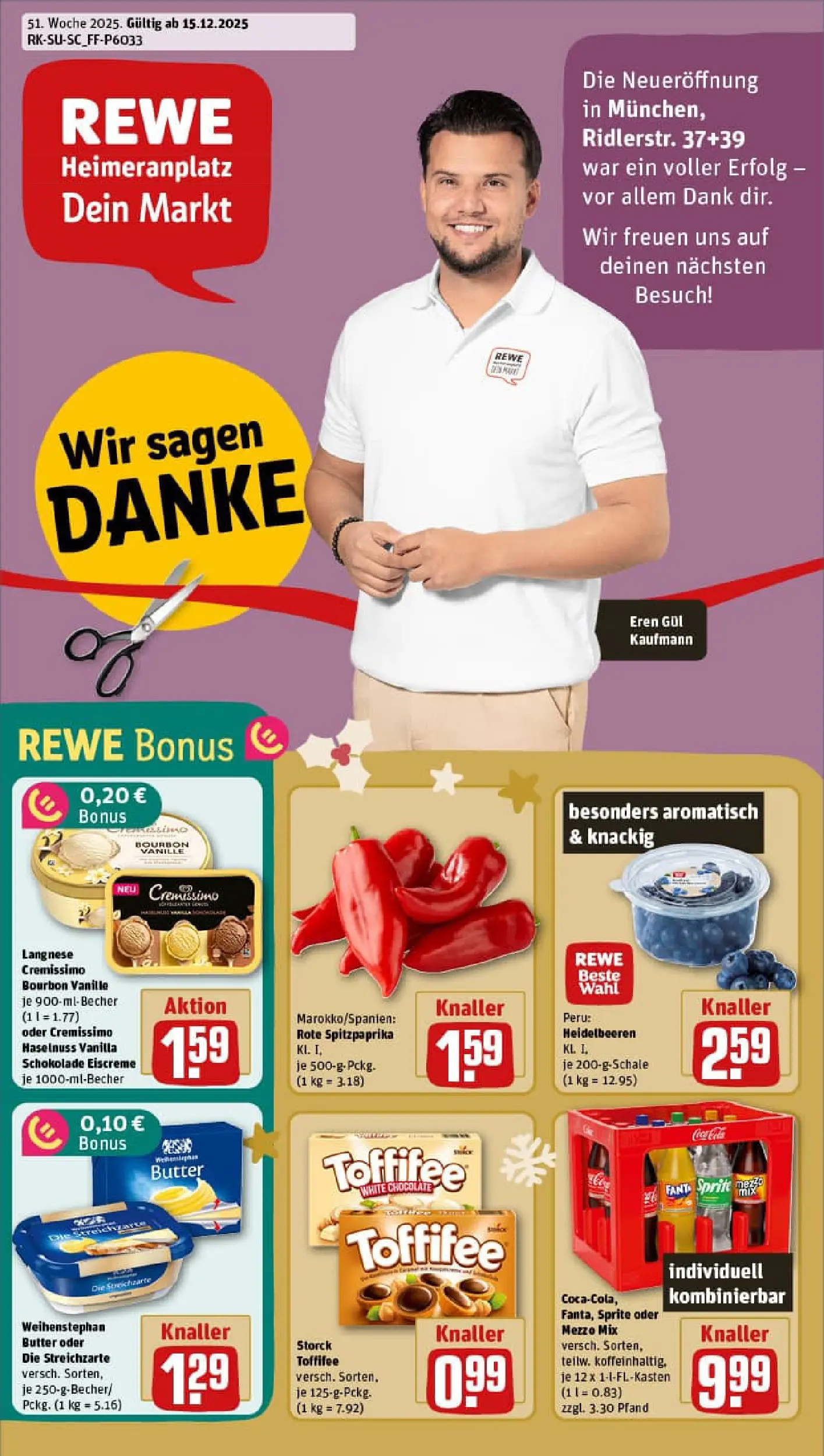 REWE Prospekt ab 15.12.2025 zum Blättern » Angebote | Seite: 1 | Produkte: Langnese, Langnese cremissimo, Eiscreme, Bourbon
