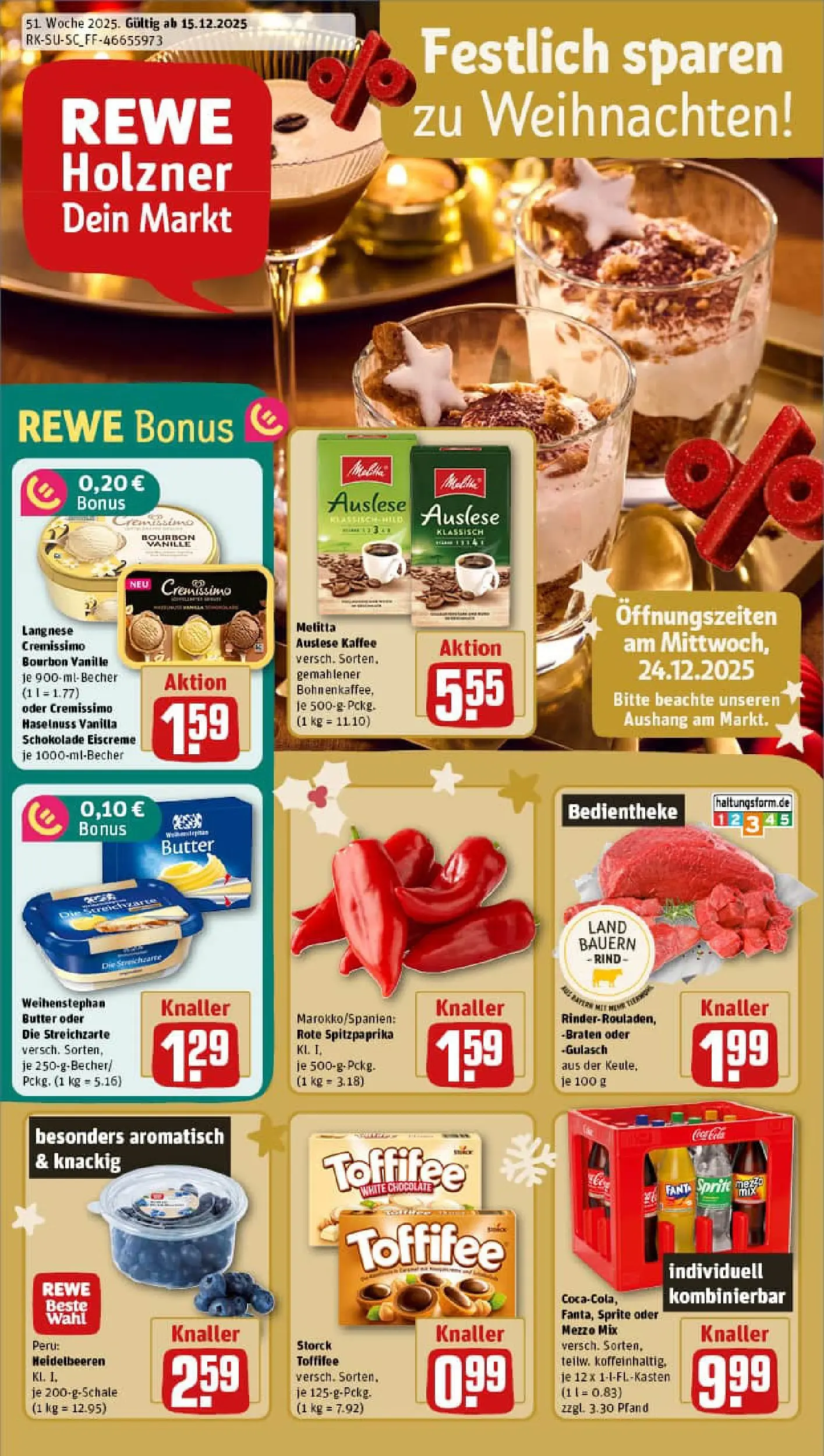 REWE Prospekt ab 15.12.2025 zum Blättern » Angebote | Seite: 1 | Produkte: Mezzo mix, Sprite, Butter, Bourbon