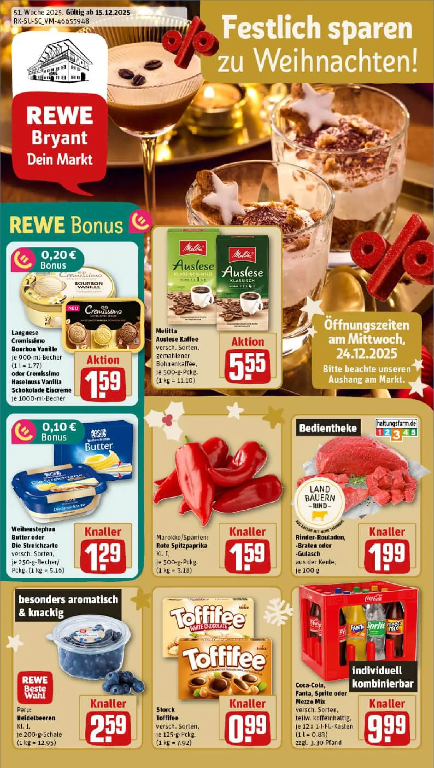 REWE Prospekt ab 15.12.2025 zum Blättern » Angebote | Seite: 1 | Produkte: Melitta, Cremissimo, Butter, Oder mezzo mix