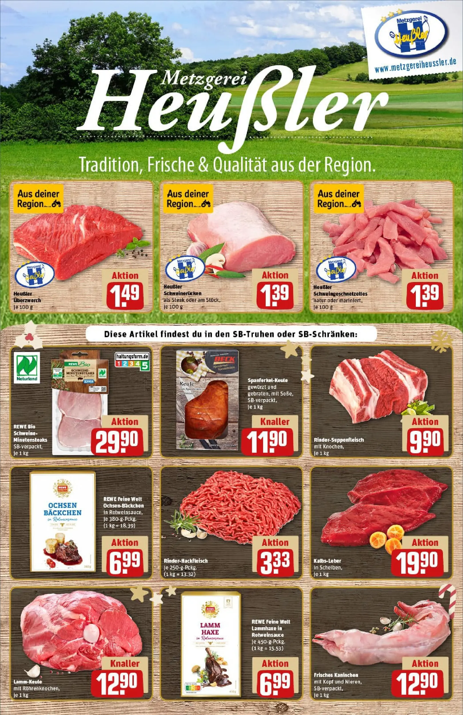 REWE Prospekt ab 15.12.2025 zum Blättern » Angebote | Seite: 13 | Produkte: Lammkeule, Kaninchen, Schweinerucken, Steak