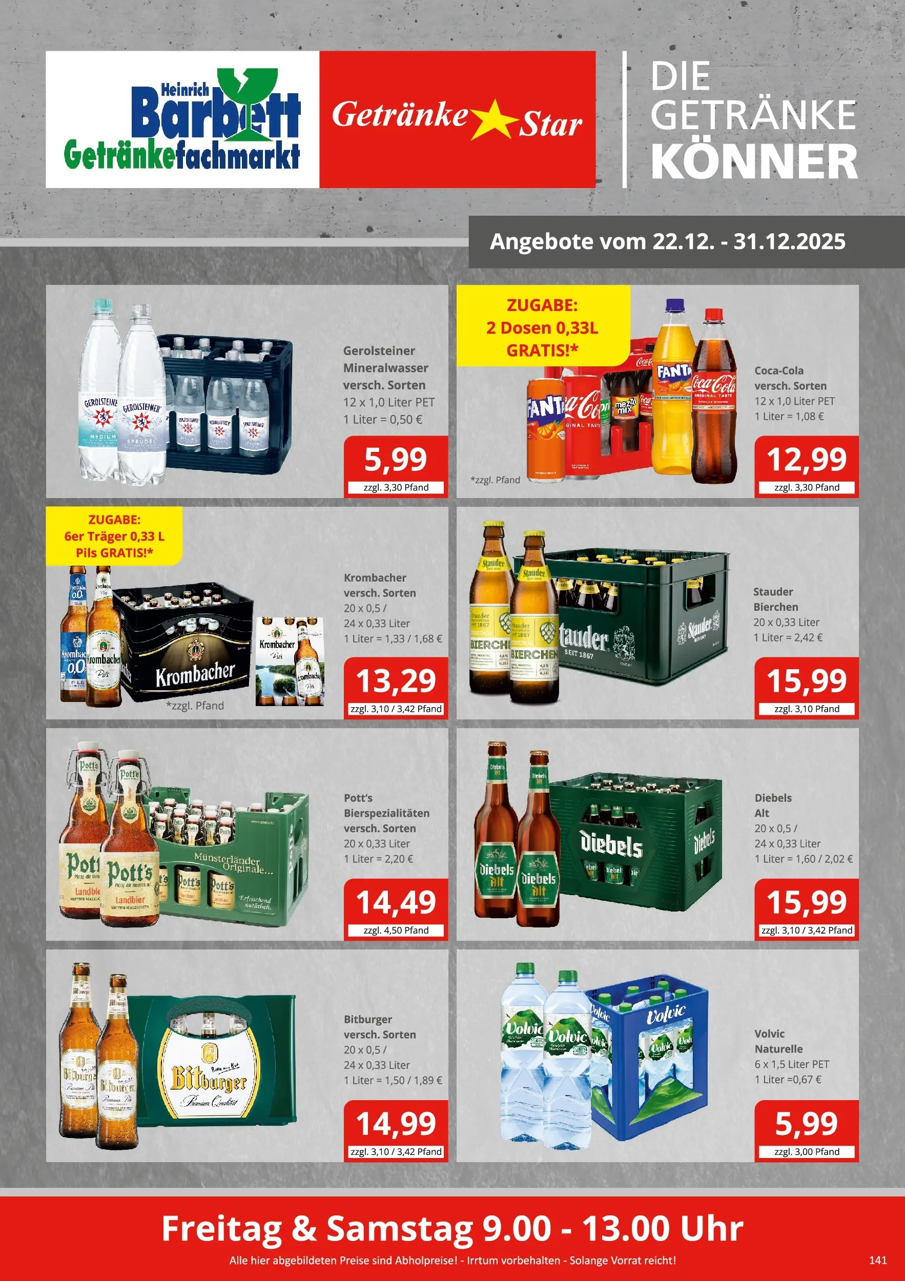 Entdecke - Getränke Star: Getränkeangebote (ab 21.12.2025) zum Blättern | Seite: 1 | Produkte: Bitburger, Cola, Mineralwasser, Uhr