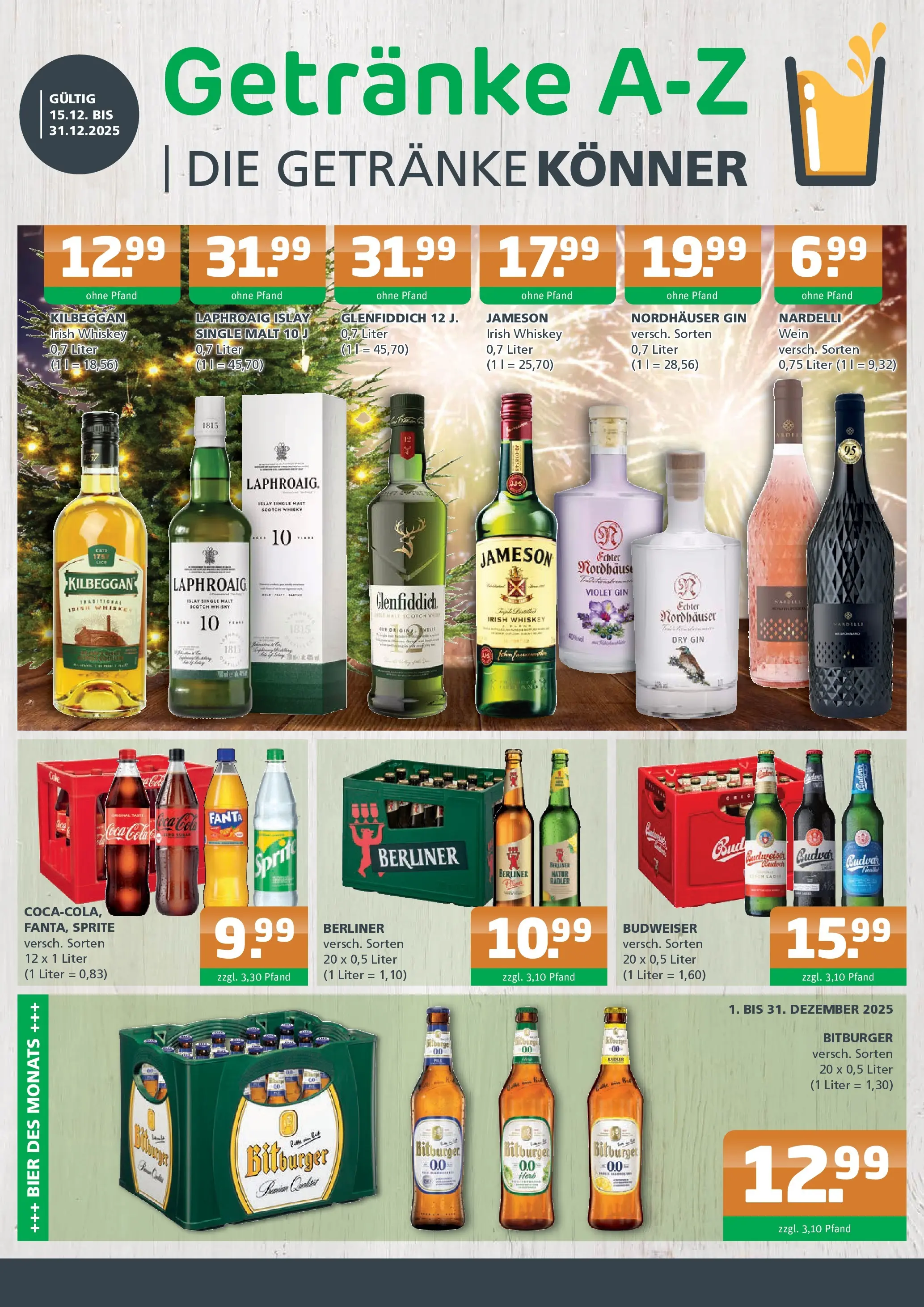 Entdecke - Getränke A-Z: Getränkeangebote (ab 14.12.2025) zum Blättern | Seite: 1 | Produkte: Bitburger, Radler, Budweiser, Whiskey