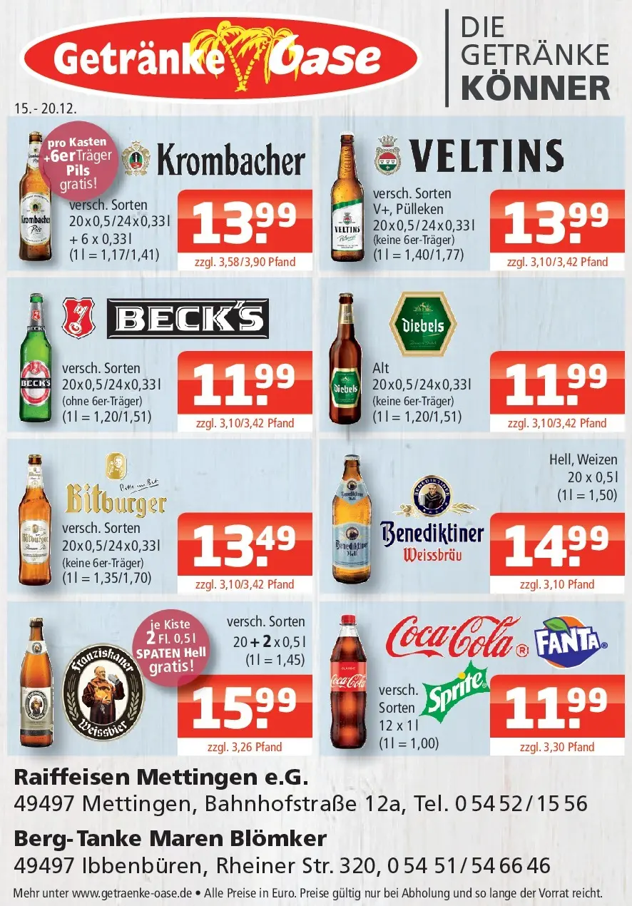 Entdecke - Getränke Oase: Getränkeangebote (ab 14.12.2025) zum Blättern | Seite: 1 | Produkte: Bitburger, Weißbier, Krombacher, Diebels