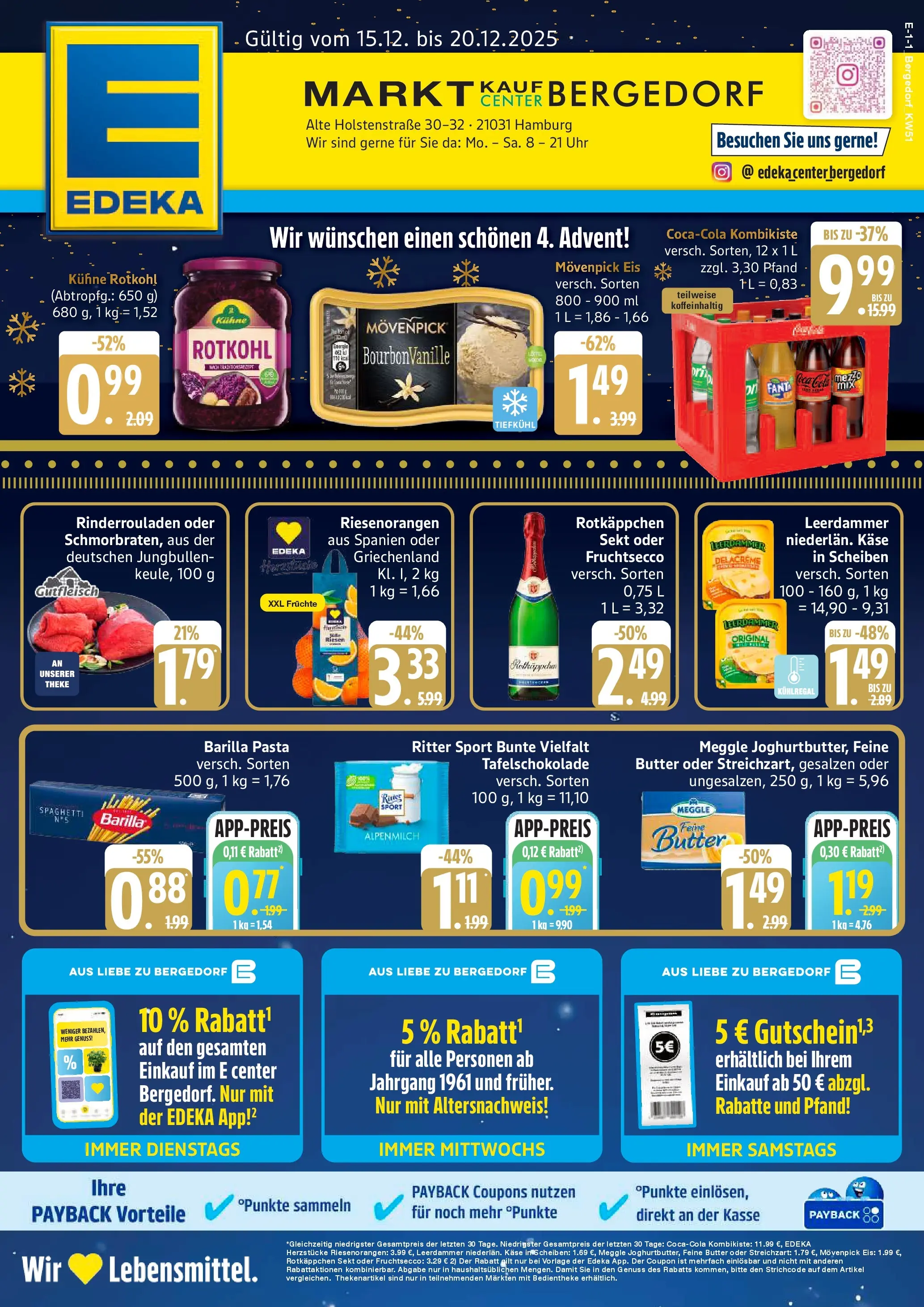 Edeka prospekt Hamburg	 (ab 15.12.2025) » Angebote Online | Seite: 1 | Produkte: Rinderrouladen, Butter, Sekt, Movenpick eis