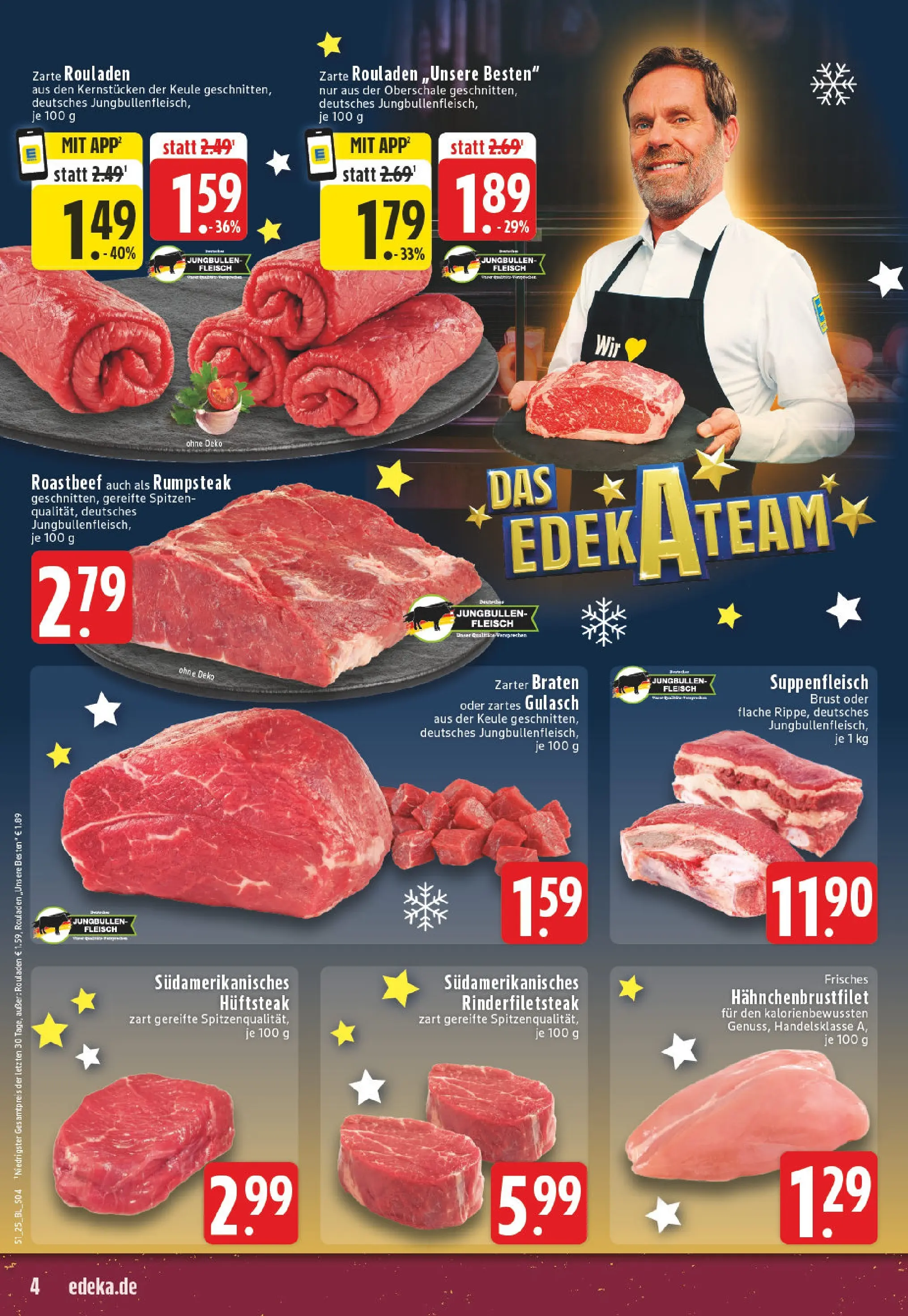 Edeka prospekt Bad Lippspringe	 (ab 14.12.2025) » Angebote Online | Seite: 4 | Produkte: Rumpsteak, Roastbeef, Gulasch, Fleisch