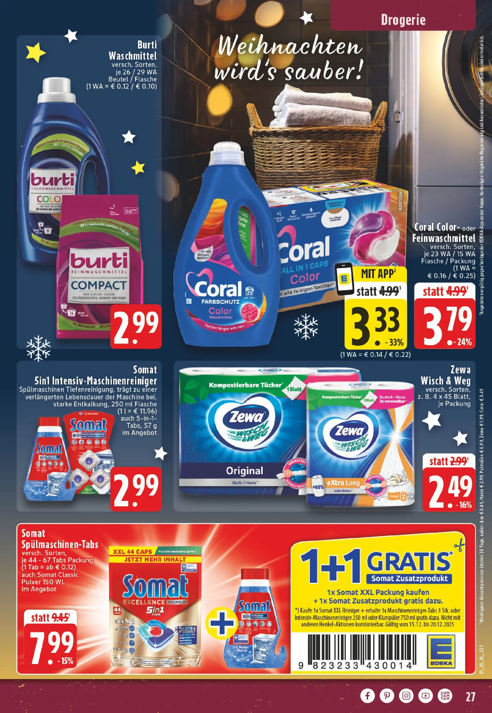 Edeka prospekt Bad Lippspringe	 (ab 14.12.2025) » Angebote Online | Seite: 27 | Produkte: Coral, Zewa, Waschmittel, Axe
