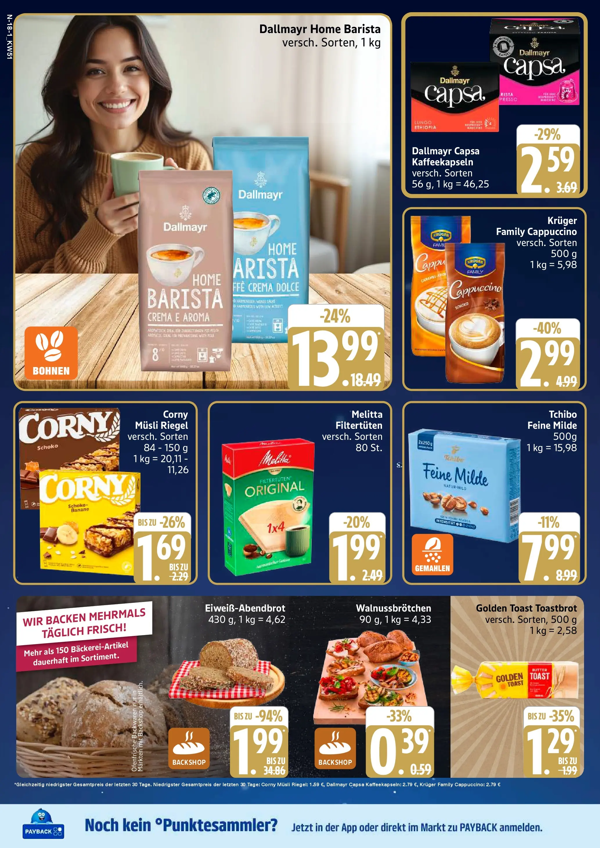 Edeka prospekt Cuxhaven	 (ab 14.12.2025) » Angebote Online | Seite: 18 | Produkte: Musli, Melitta, Butter, Dallmayr capsa