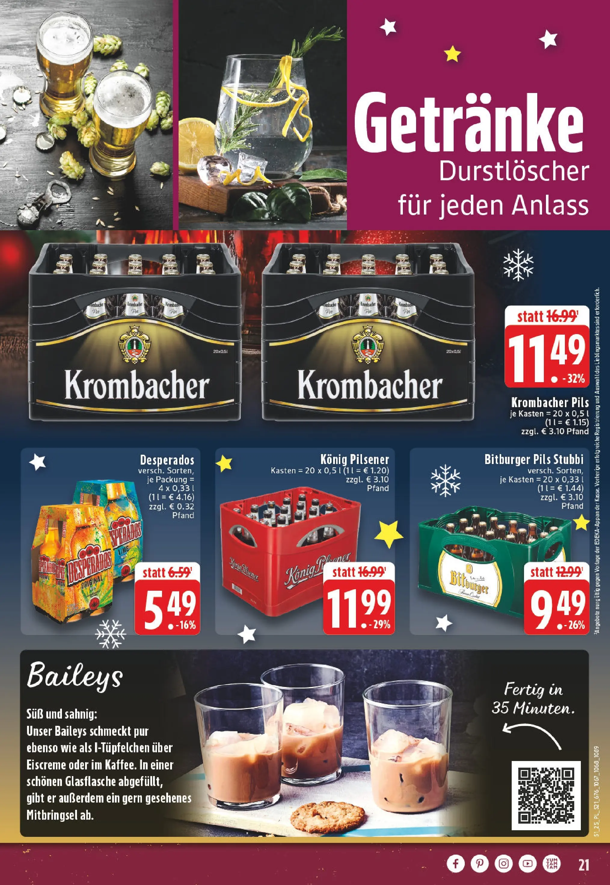 Edeka prospekt Linnich	 (ab 15.12.2025) » Angebote Online | Seite: 21 | Produkte: Bitburger, Durstloscher, Konig pilsener, Krombacher