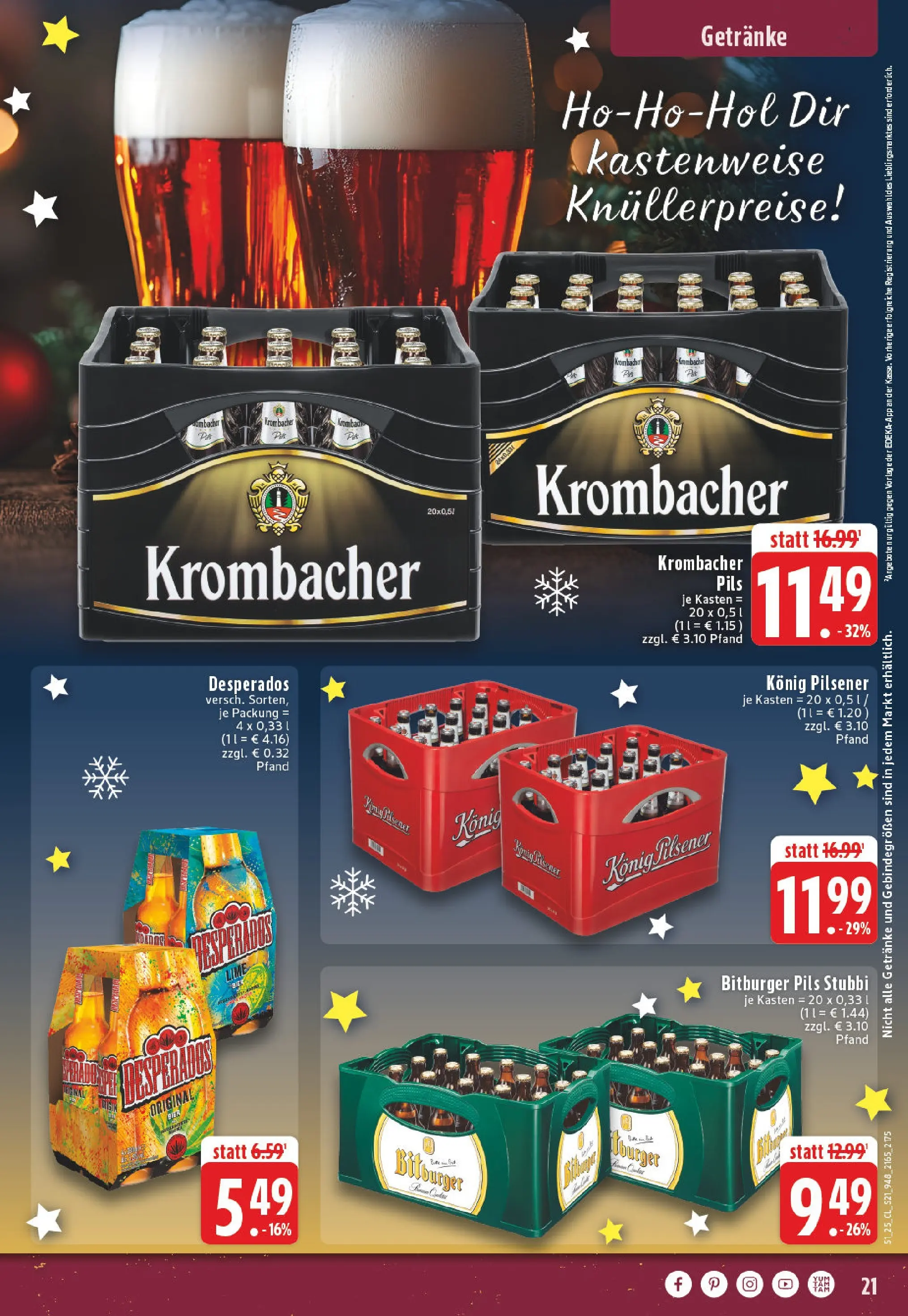 Edeka prospekt Monheim Am Rhein	 (ab 15.12.2025) » Angebote Online | Seite: 21 | Produkte: Bitburger, Konig pilsener, Desperados, Krombacher