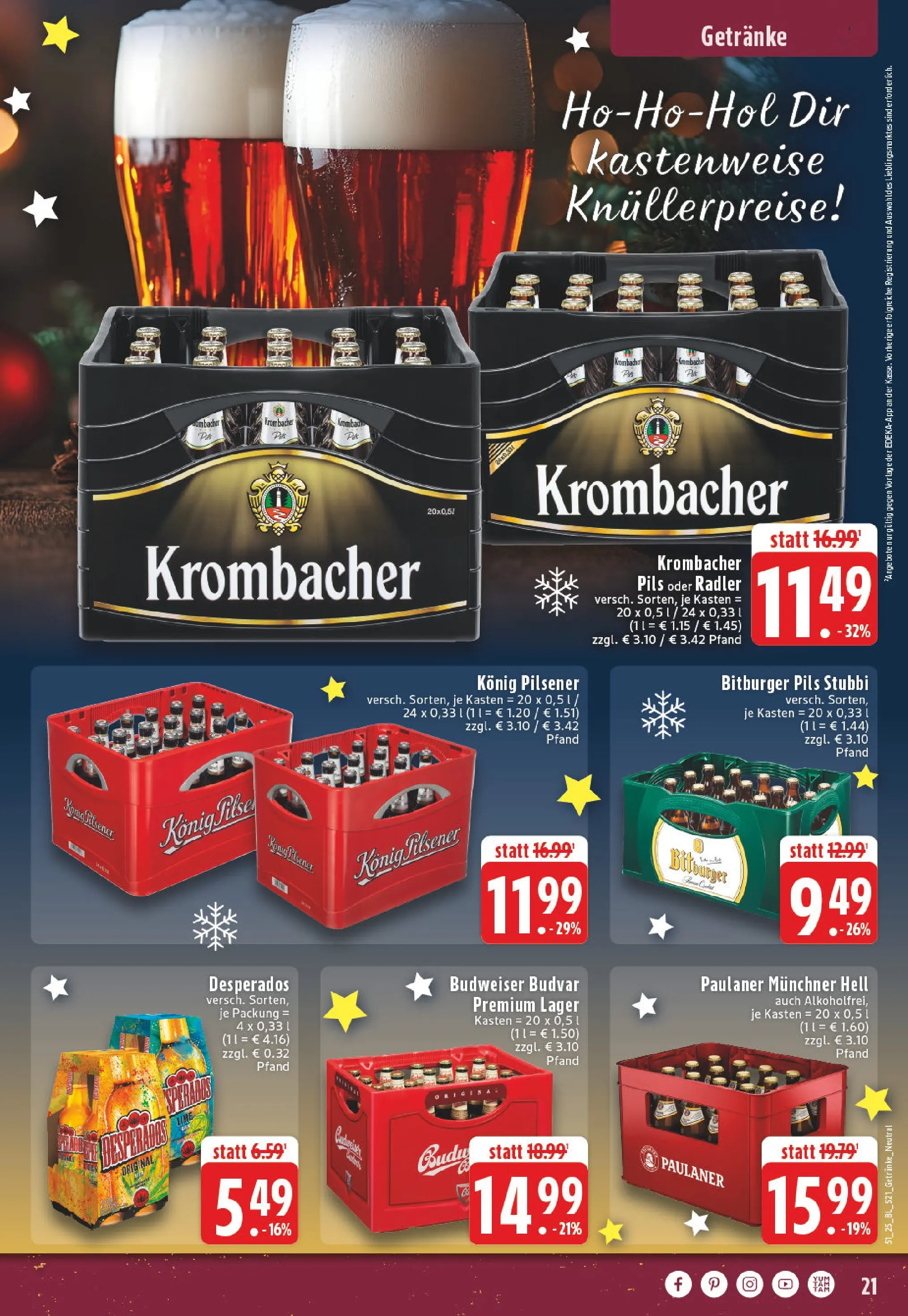 Edeka prospekt Winterberg-Zueschen	 (ab 15.12.2025) » Angebote Online | Seite: 21 | Produkte: Bitburger, Konig pilsener, Desperados, Budweiser