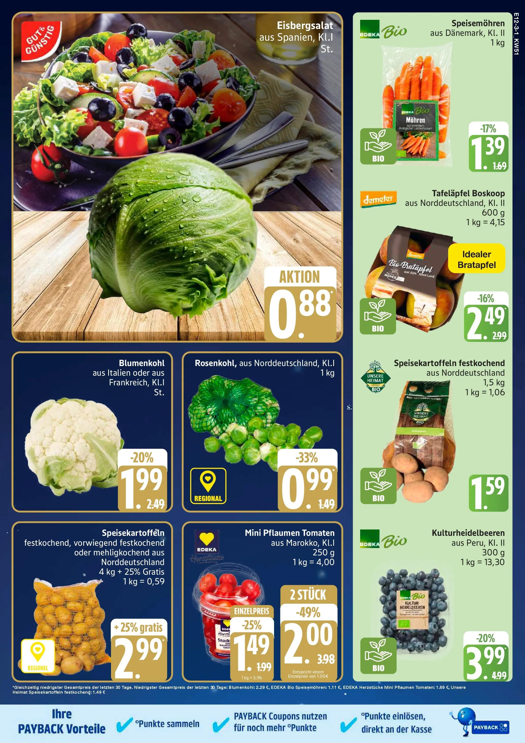 Edeka prospekt Sterup	 (ab 14.12.2025) » Angebote Online | Seite: 3 | Produkte: Tomaten, Eisbergsalat, Heidelbeeren, Blumenkohl