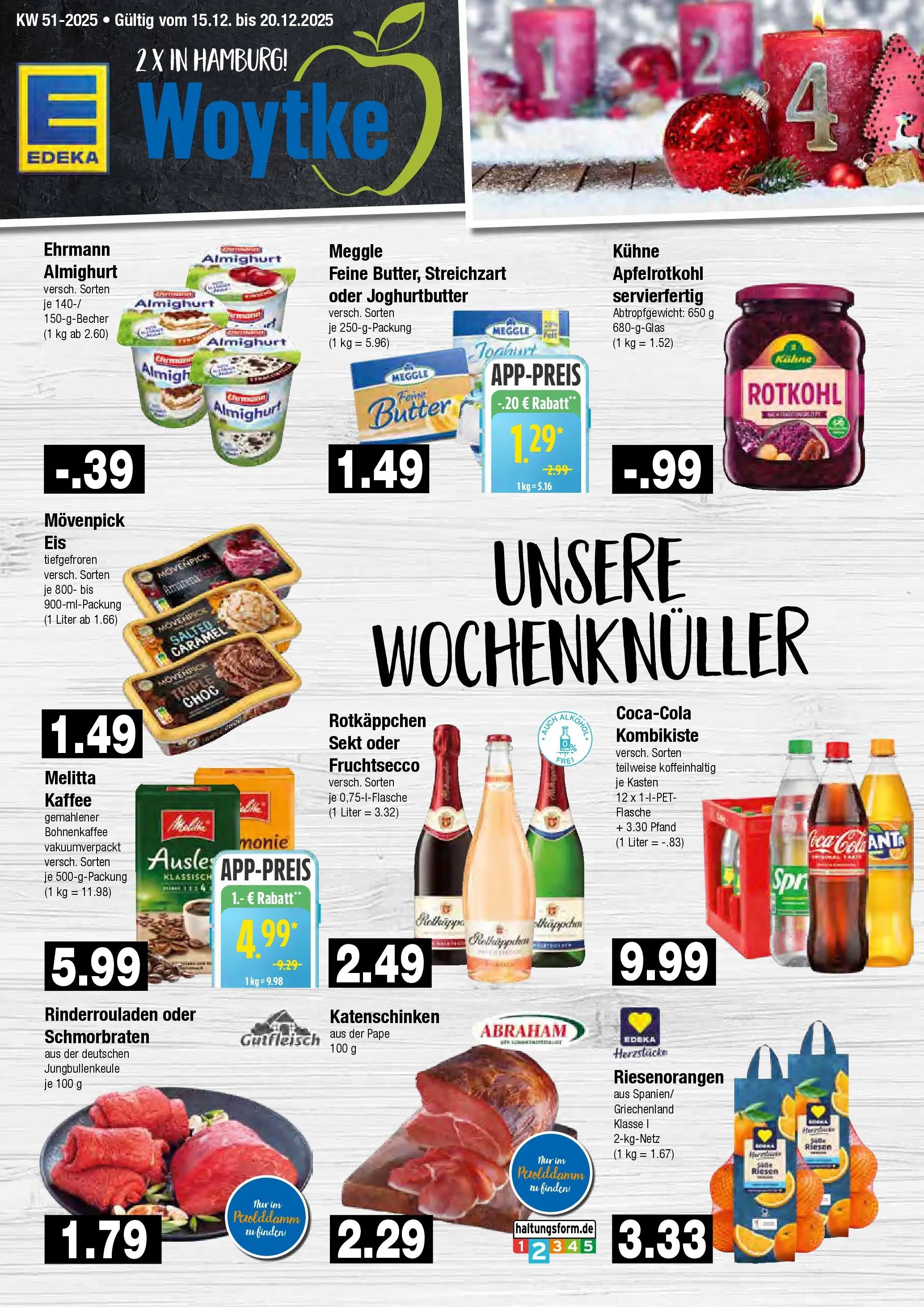Edeka prospekt Hamburg	 (ab 15.12.2025) » Angebote Online | Seite: 1 | Produkte: Rinderrouladen, Melitta, Rotkohl, Kaffee