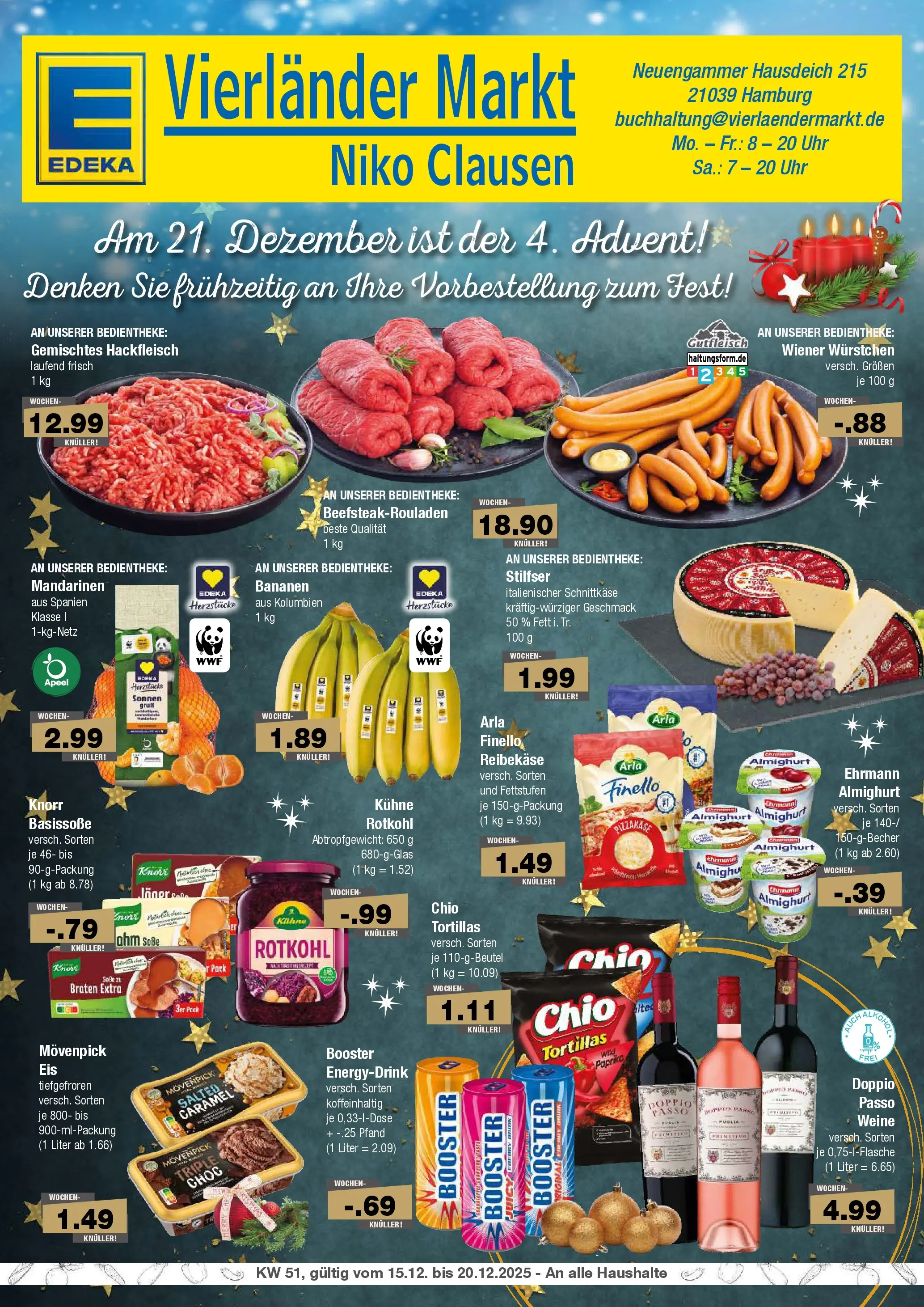 Edeka prospekt Hamburg	 (ab 15.12.2025) » Angebote Online | Seite: 1 | Produkte: Wiener wurstchen, Ehrmann almighurt, Movenpick eis, Chio tortillas