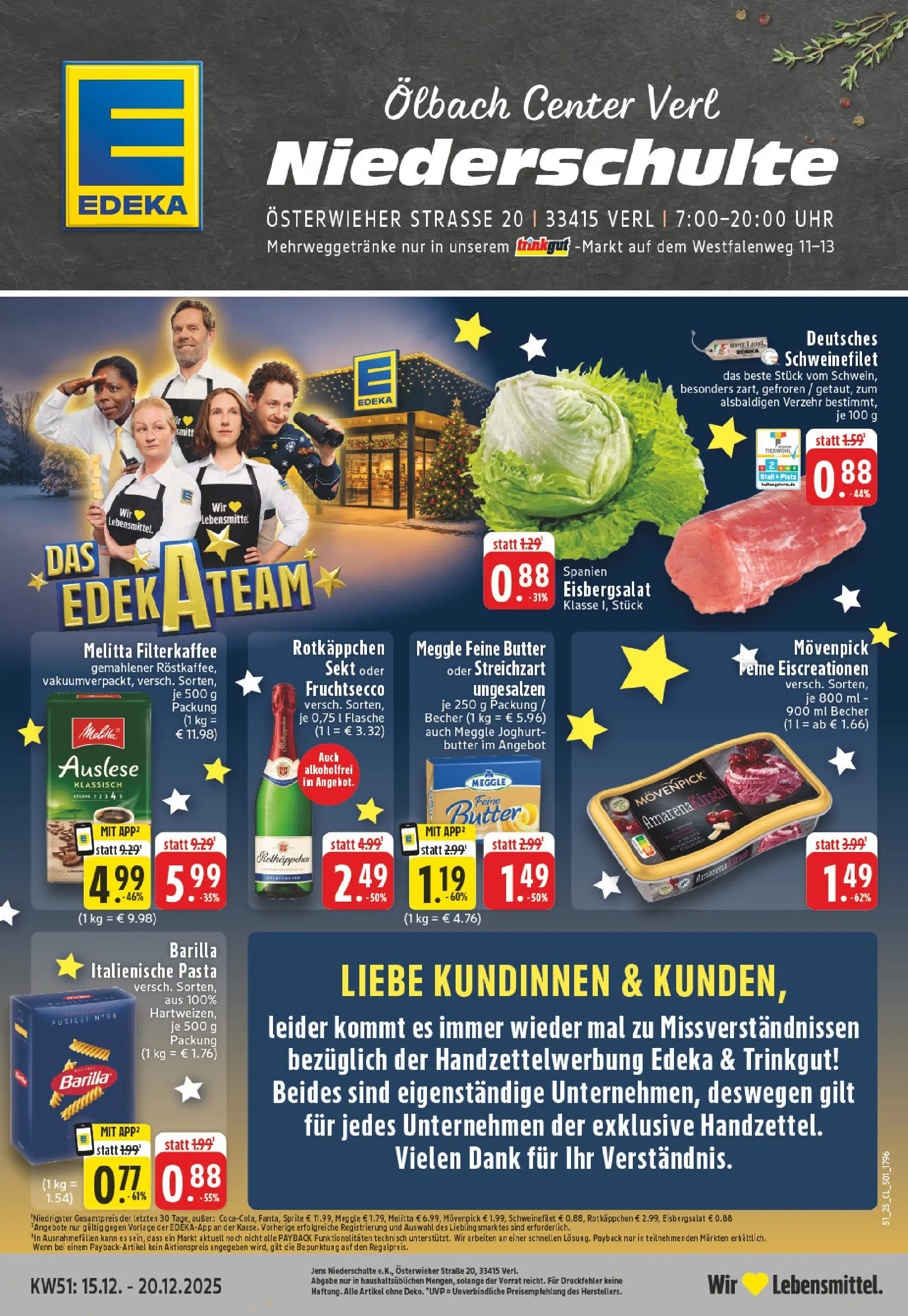 Edeka prospekt Verl	 (ab 15.12.2025) » Angebote Online | Seite: 1 | Produkte: Butter, Sekt, Eisbergsalat, Rotkäppchen