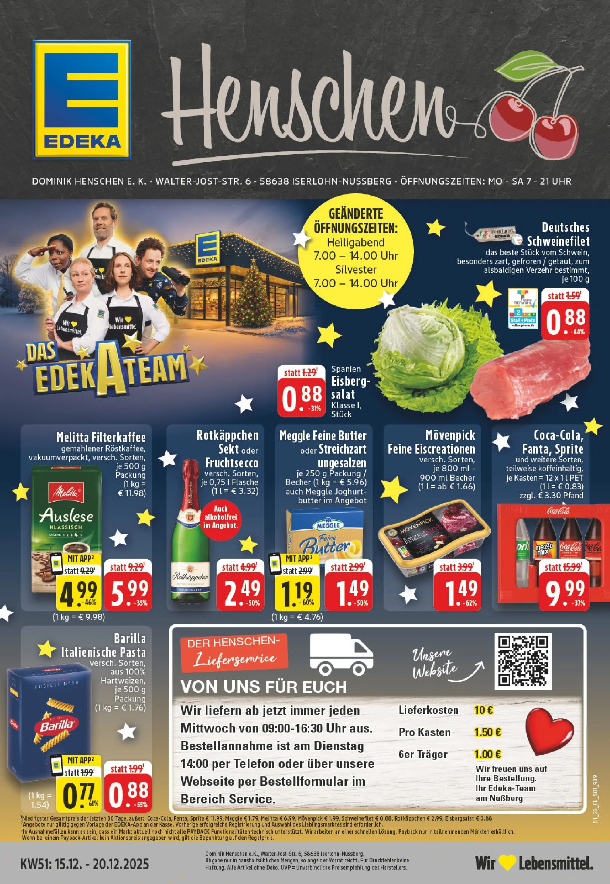 Edeka prospekt Iserlohn	 (ab 15.12.2025) » Angebote Online | Seite: 1 | Produkte: Coca cola, Barilla, Eisbergsalat, Pasta