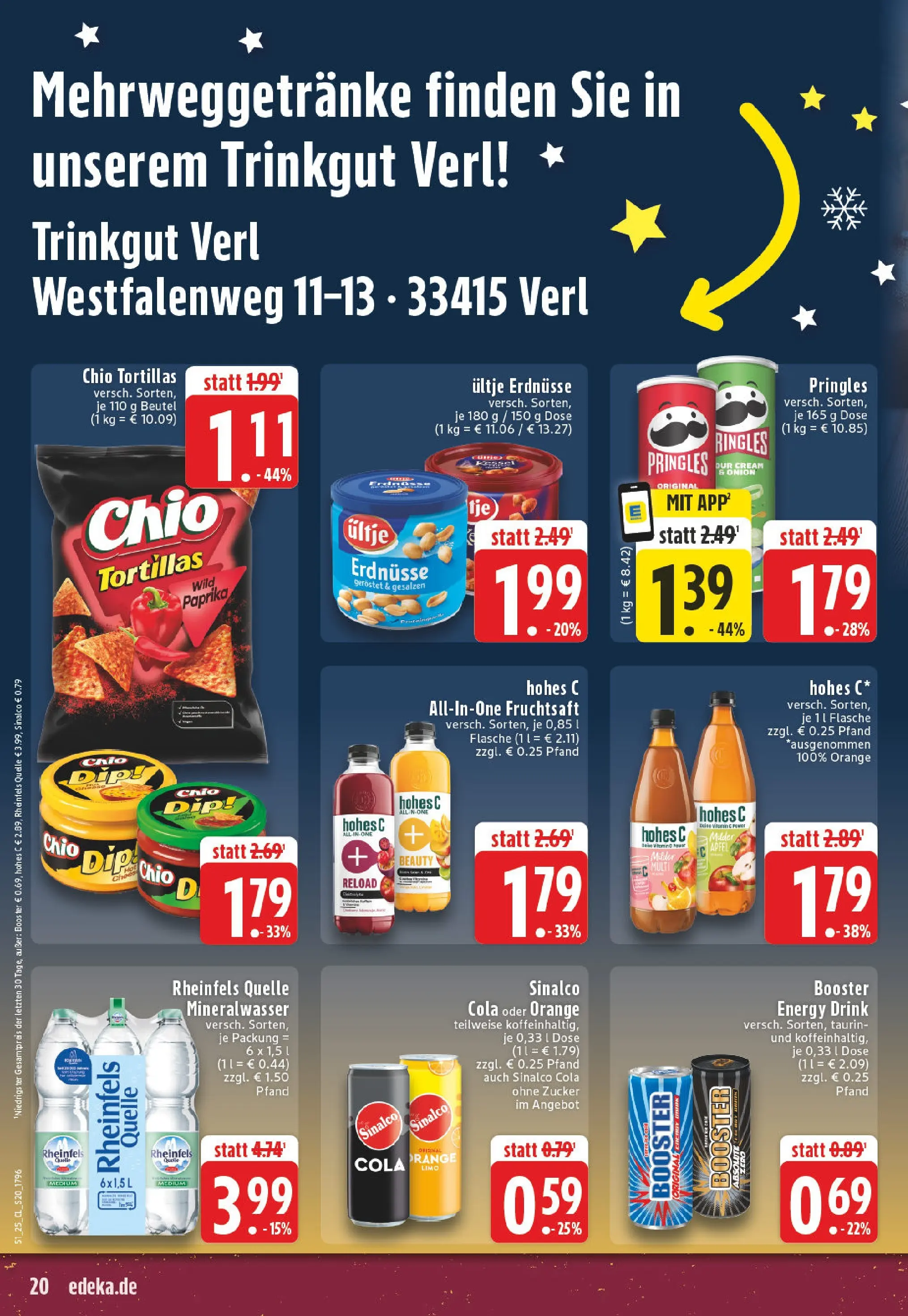 Edeka prospekt Verl	 (ab 15.12.2025) » Angebote Online | Seite: 20 | Produkte: Ultje erdnusse, Mineralwasser, Chio tortillas, Pringles