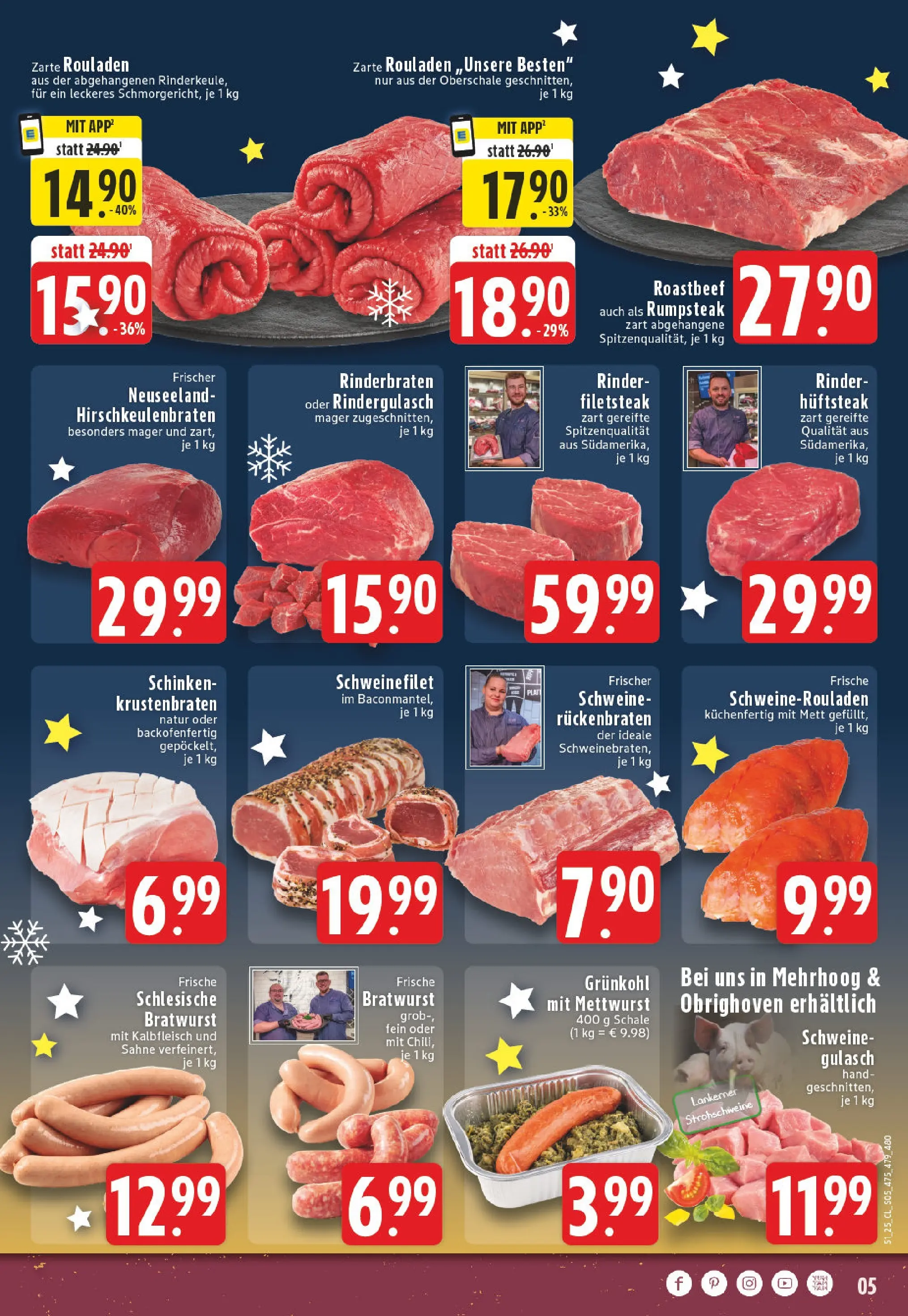 Edeka prospekt Wesel-Obrighoven	 (ab 15.12.2025) » Angebote Online | Seite: 5 | Produkte: Rinderbraten, Rindergulasch, Gulasch, Sahne