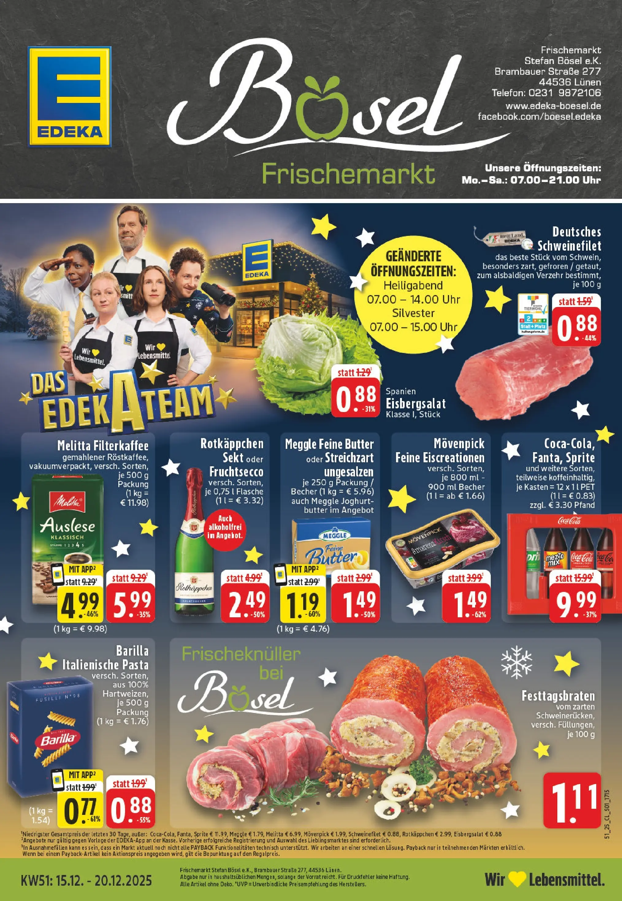 Edeka prospekt Lünen-Brambauer	 (ab 15.12.2025) » Angebote Online | Seite: 1 | Produkte: Coca cola, Barilla, Eisbergsalat, Uhr