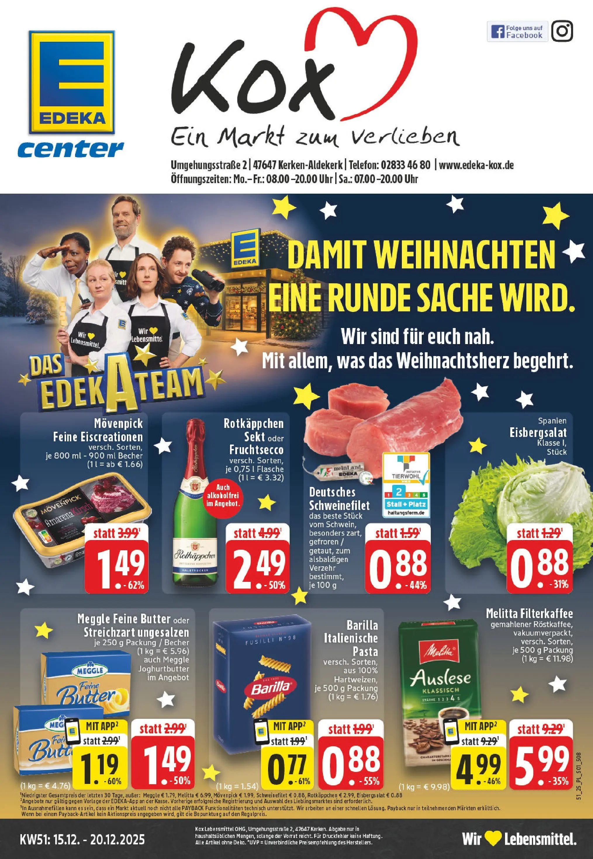 Edeka prospekt Kerken-Aldekerk	 (ab 15.12.2025) » Angebote Online | Seite: 1 | Produkte: Melitta, Butter, Fruchtsecco, Pasta