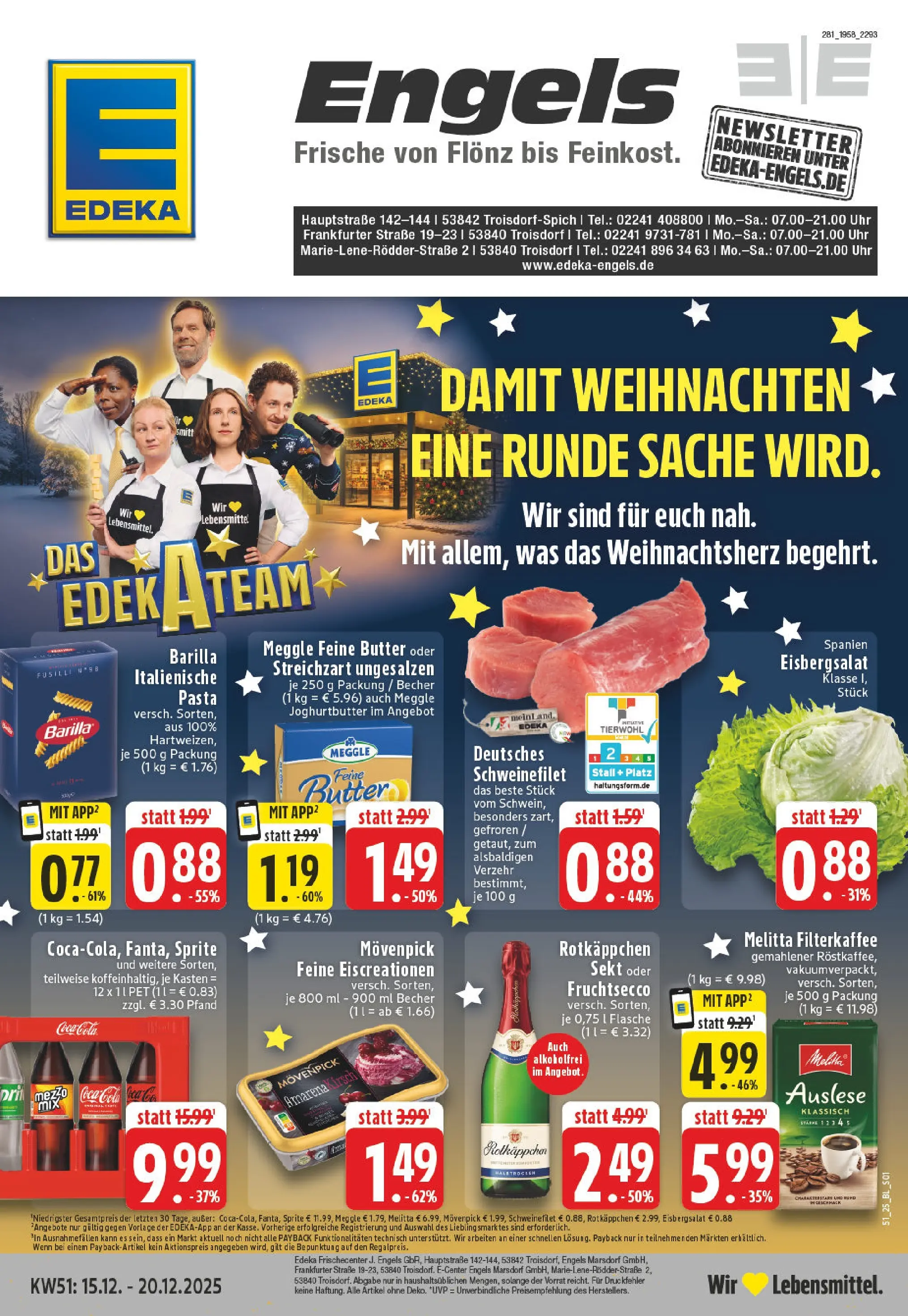 Edeka prospekt Troisdorf	 (ab 15.12.2025) » Angebote Online | Seite: 1 | Produkte: Coca cola, Schweinefilet, Rotkäppchen, Pasta