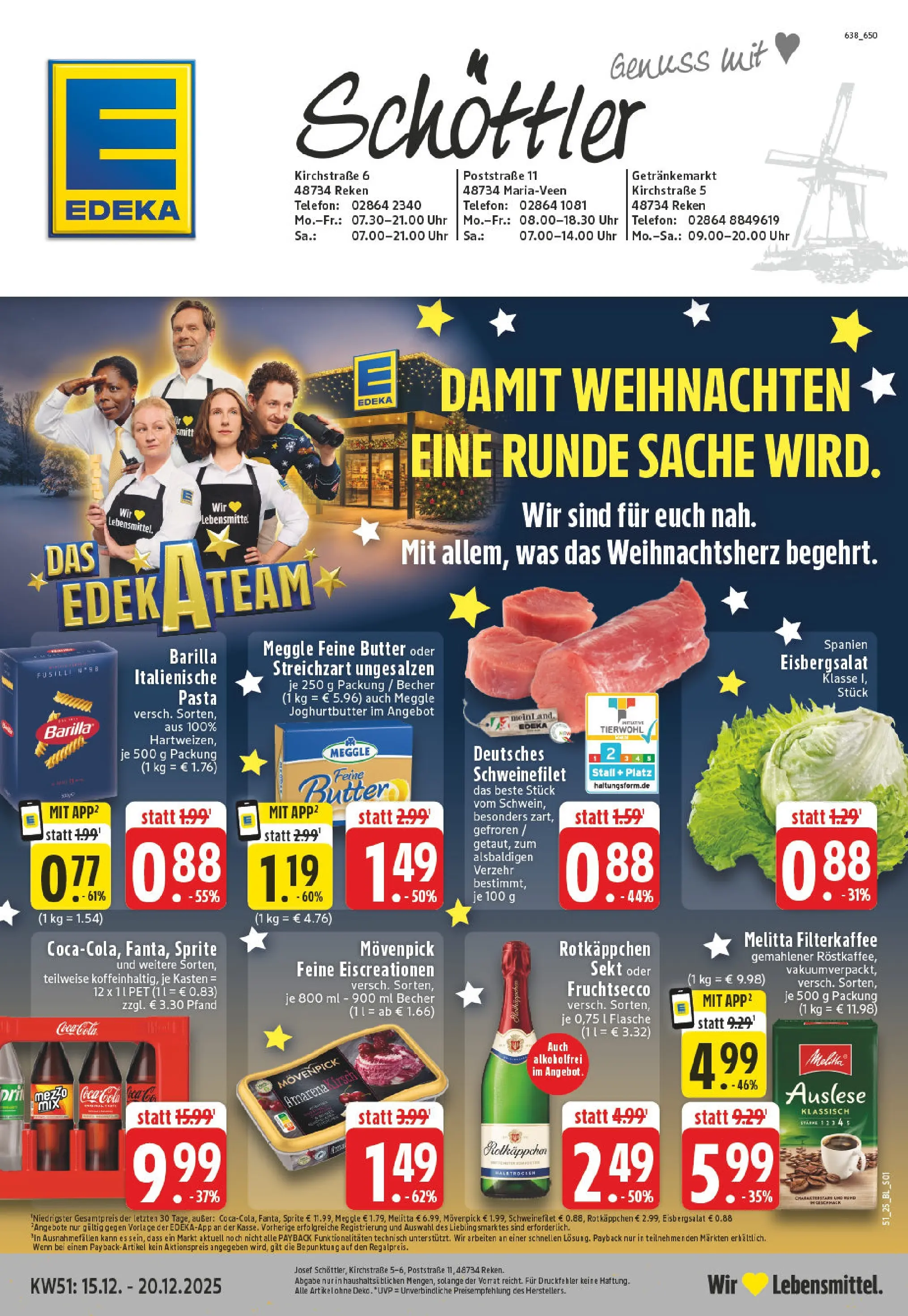 Edeka prospekt Reken - Maria Veen	 (ab 15.12.2025) » Angebote Online | Seite: 1 | Produkte: Melitta, Sekt, Rotkäppchen, Pasta