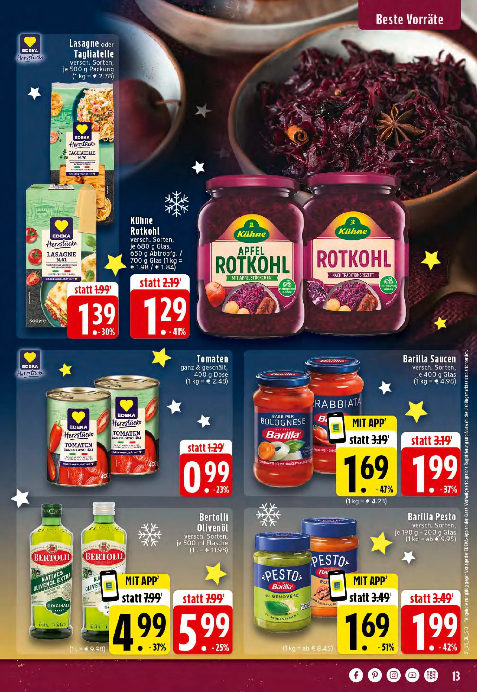 Edeka prospekt Dortmund-Eving	 (ab 15.12.2025) » Angebote Online | Seite: 13 | Produkte: Rotkohl, Barilla, Äpfel, Bertolli olivenol