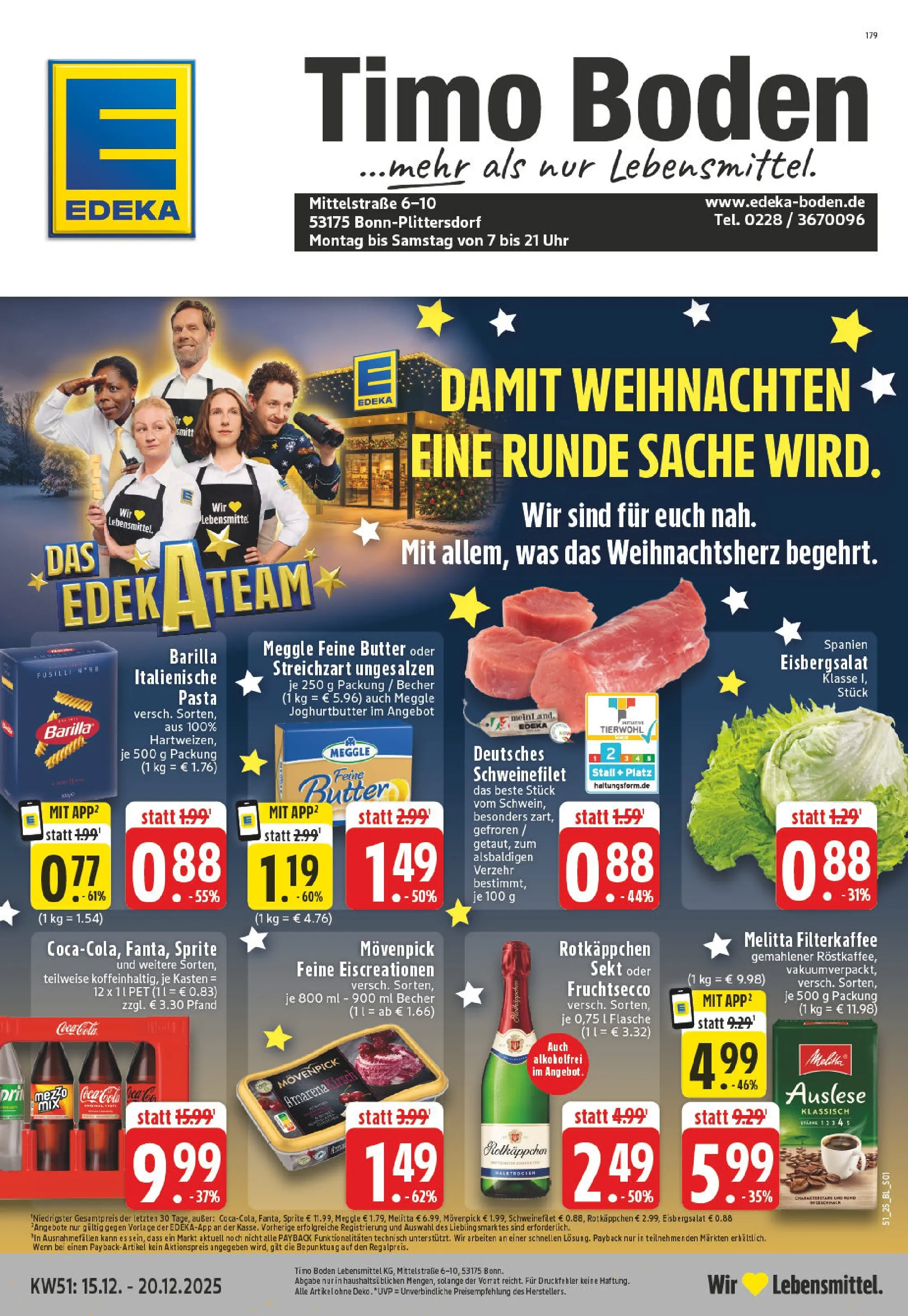 Edeka prospekt Bonn	 (ab 15.12.2025) » Angebote Online | Seite: 1 | Produkte: Melitta, Cola, Eisbergsalat, Uhr