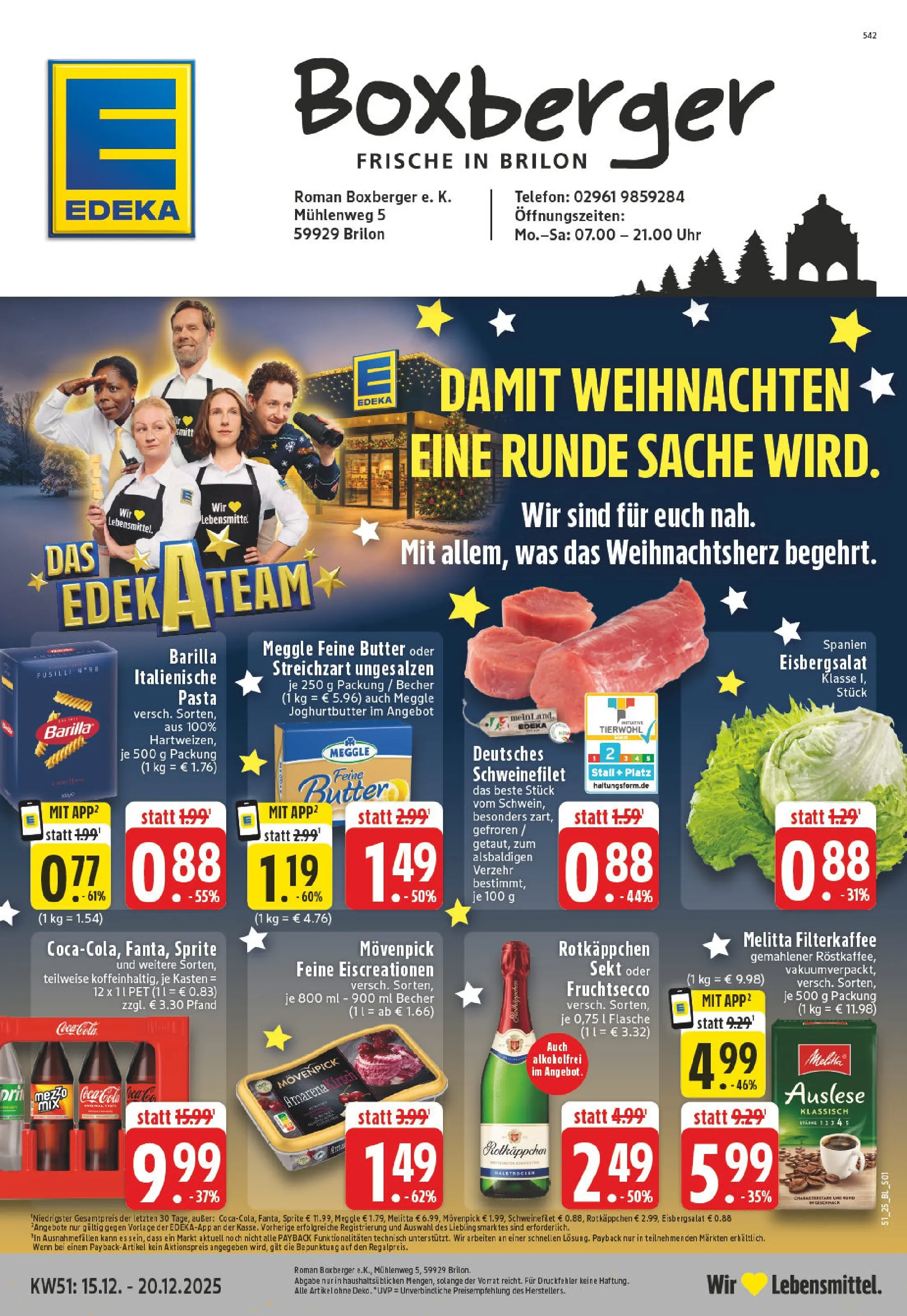 Edeka prospekt Brilon	 (ab 15.12.2025) » Angebote Online | Seite: 1 | Produkte: Cola, Butter, Schweinefilet, Telefon