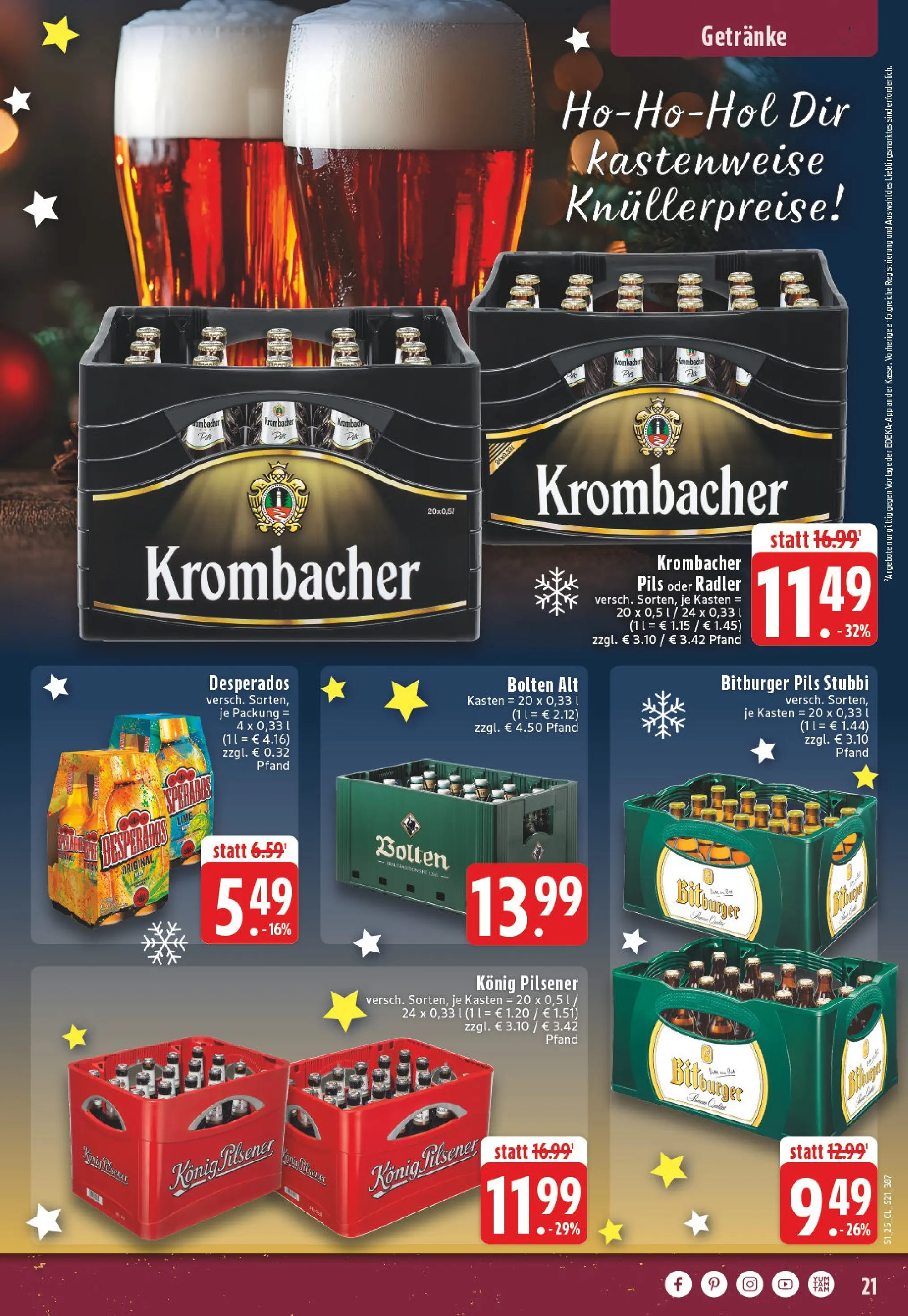 Edeka prospekt Bedburg Hau	 (ab 15.12.2025) » Angebote Online | Seite: 21 | Produkte: Bitburger, Radler, Desperados, Krombacher