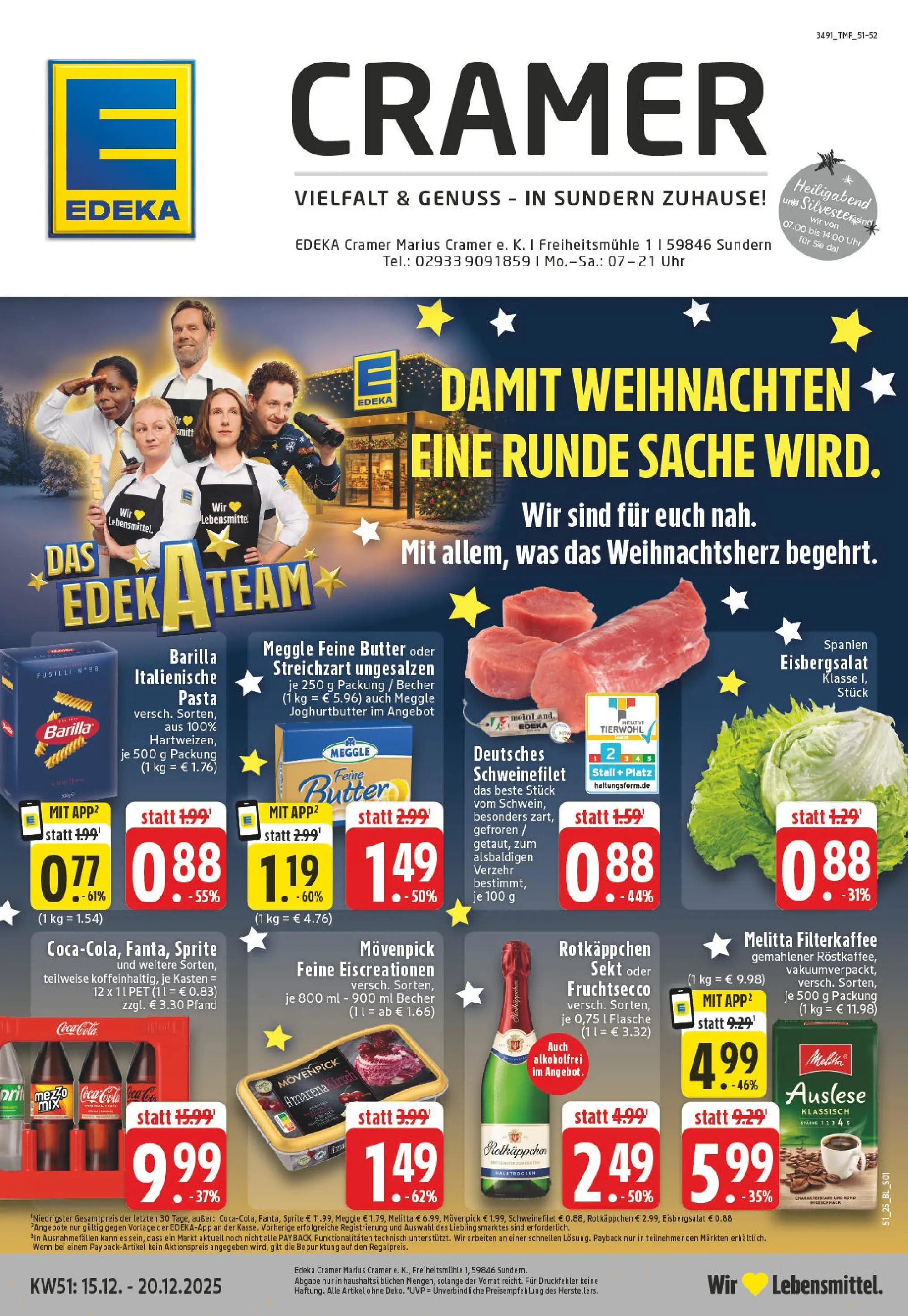 Edeka prospekt Sundern	 (ab 15.12.2025) » Angebote Online | Seite: 1 | Produkte: Barilla, Schweinefilet, Pasta, Uhr