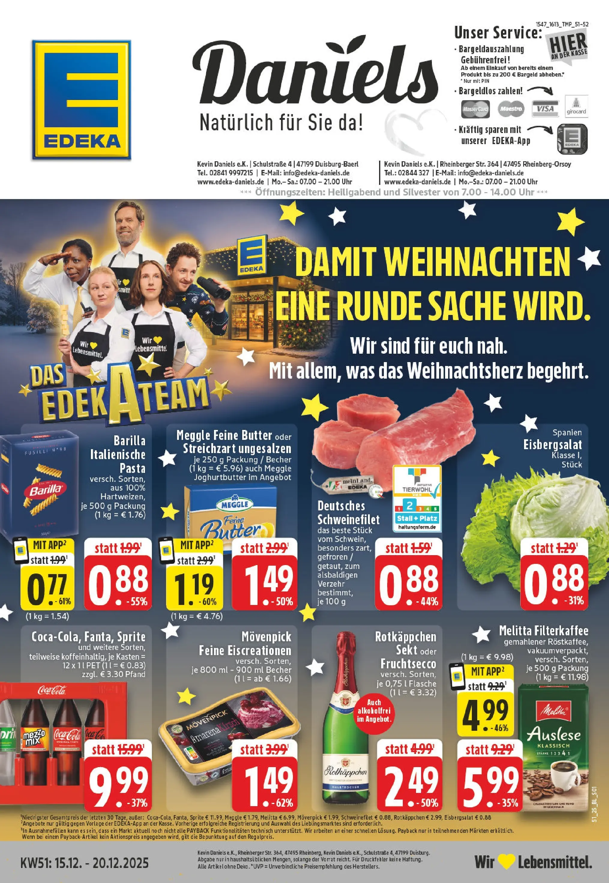 Edeka prospekt Duisburg-Baerl	 (ab 15.12.2025) » Angebote Online | Seite: 1 | Produkte: Melitta, Cola, Barilla, Fruchtsecco