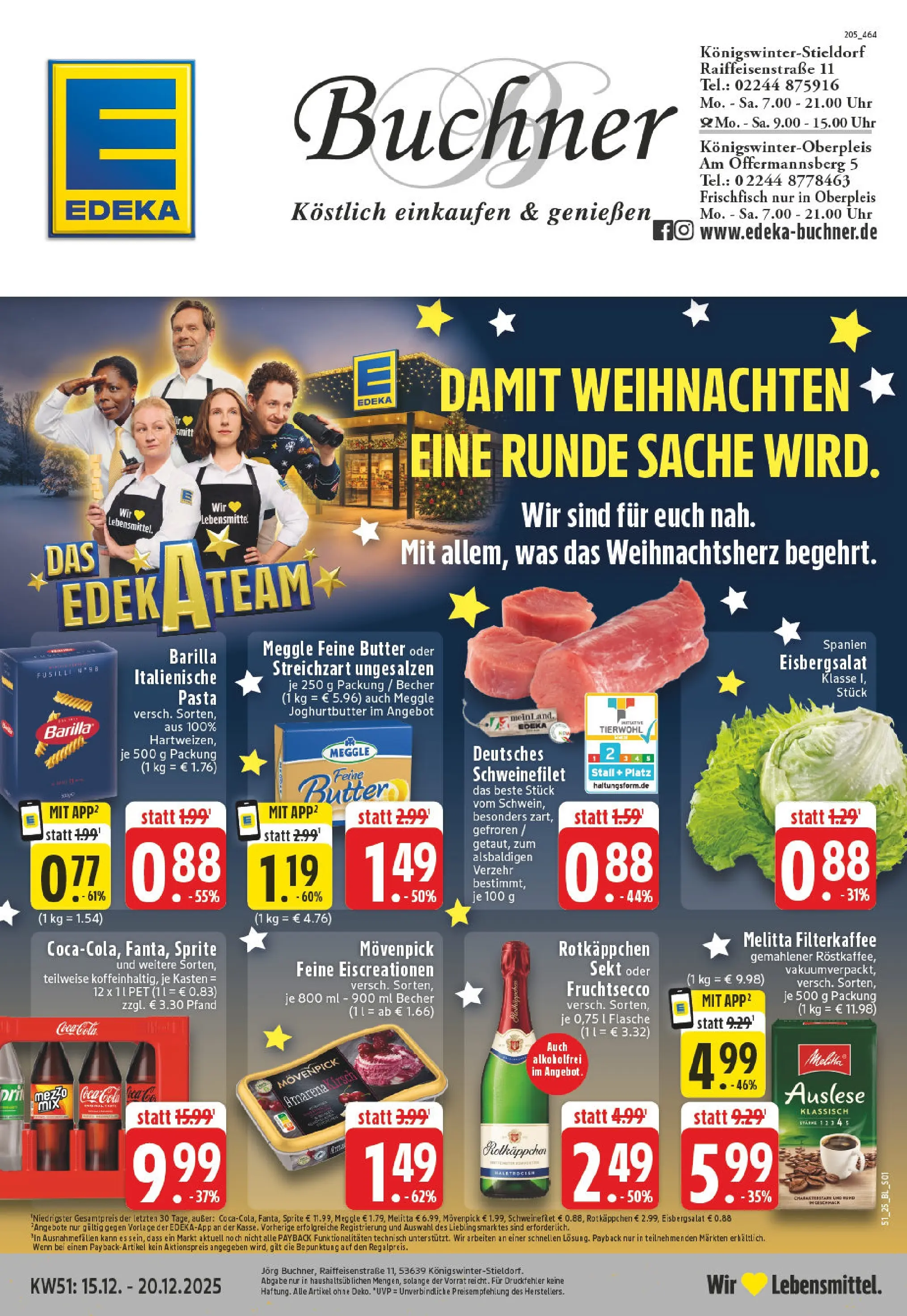 Edeka prospekt Königswinter - Oberpleis	 (ab 15.12.2025) » Angebote Online | Seite: 1 | Produkte: Butter, Barilla, Eisbergsalat, Rotkäppchen