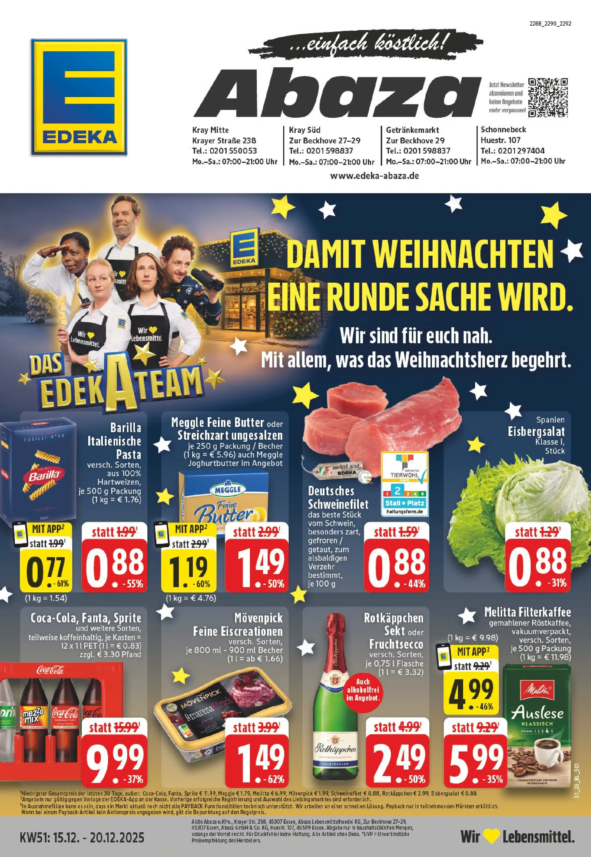 Edeka prospekt Essen	 (ab 15.12.2025) » Angebote Online | Seite: 1 | Produkte: Melitta, Butter, Pasta, Uhr