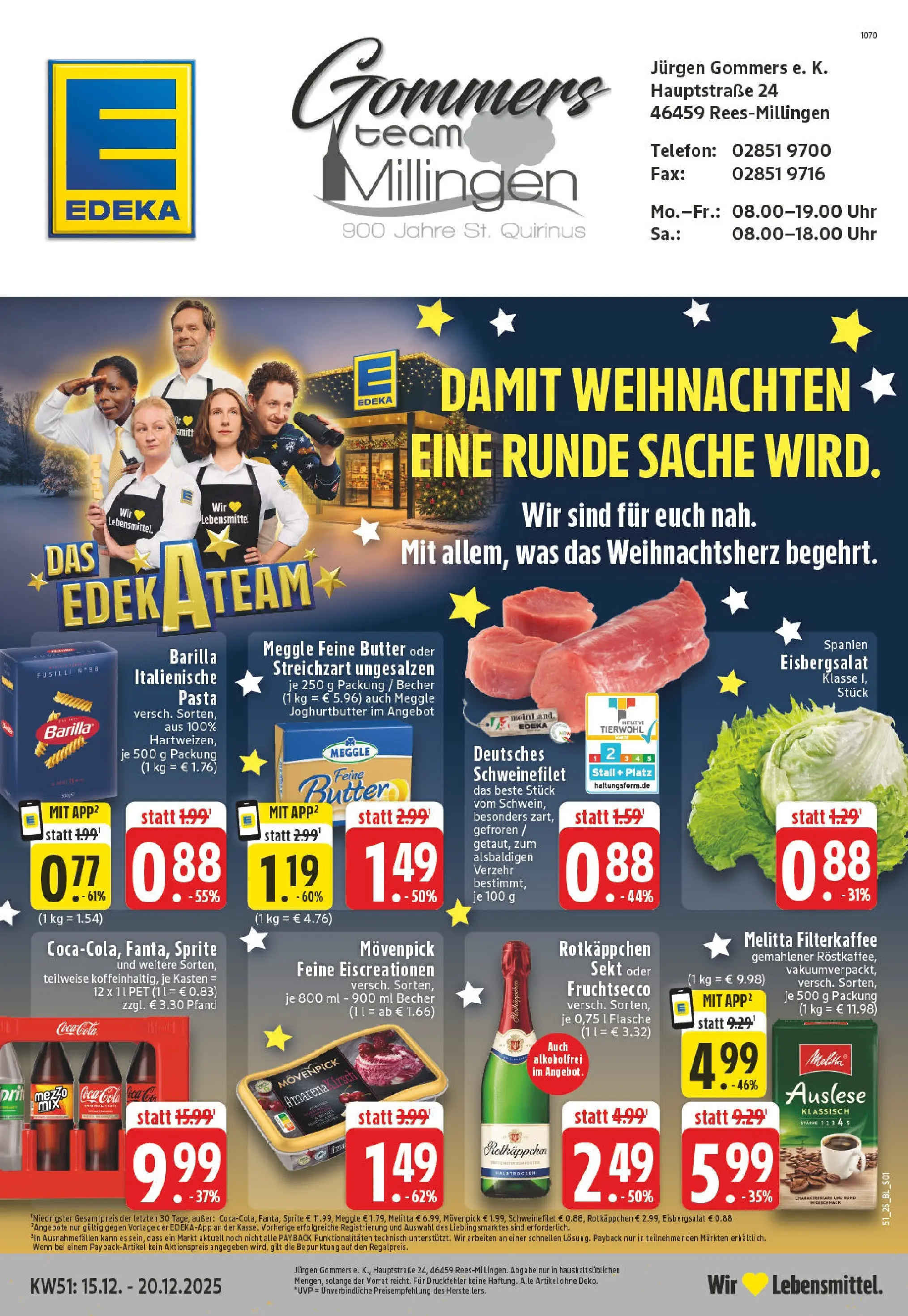 Edeka prospekt Rees-Millingen	 (ab 15.12.2025) » Angebote Online | Seite: 1 | Produkte: Coca cola, Sprite, Schweinefilet, Telefon