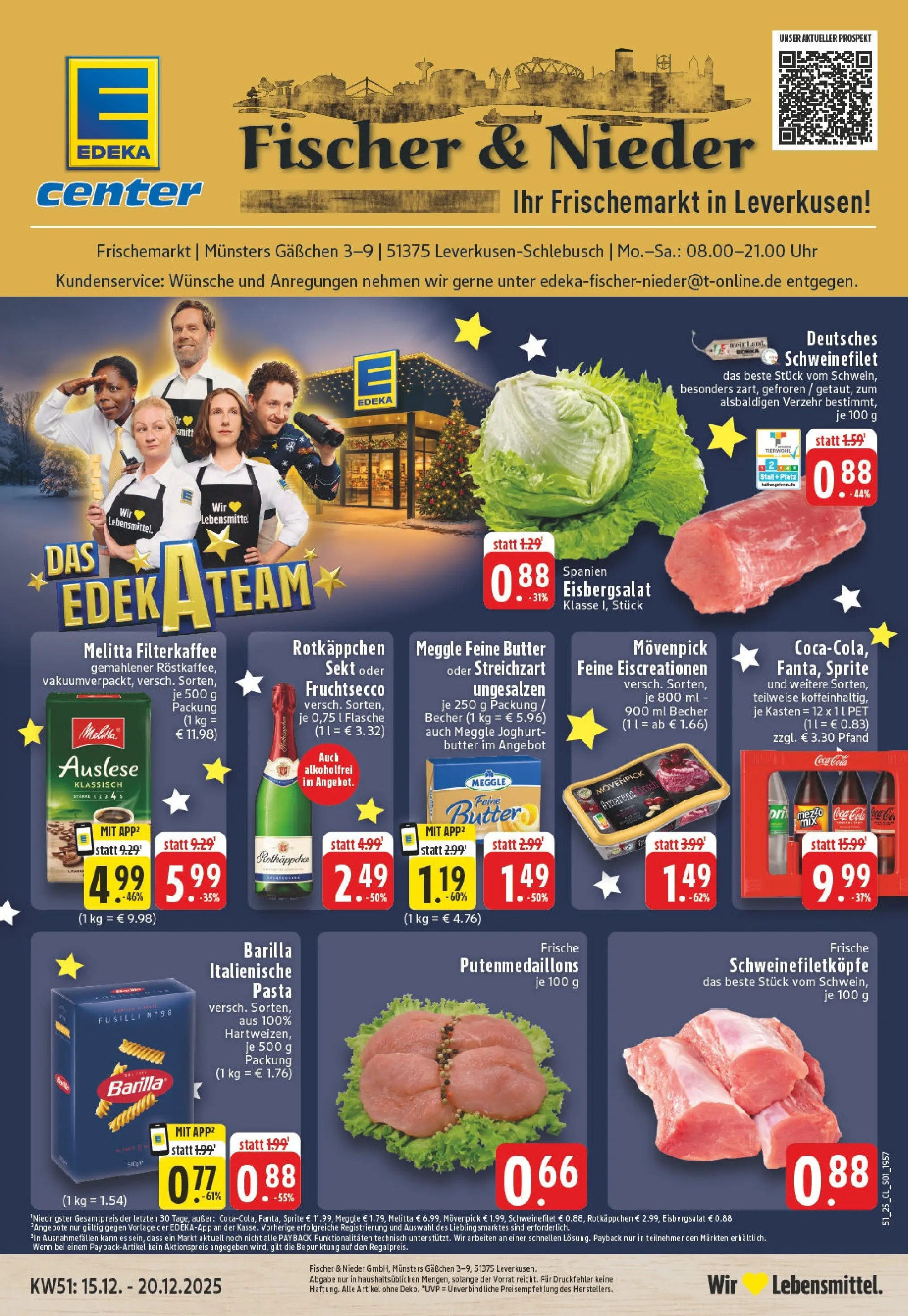Edeka prospekt Leverkusen-Schlebusch	 (ab 15.12.2025) » Angebote Online | Seite: 1 | Produkte: Rotkappchen sekt, Butter, Eisbergsalat, Schweinefilet