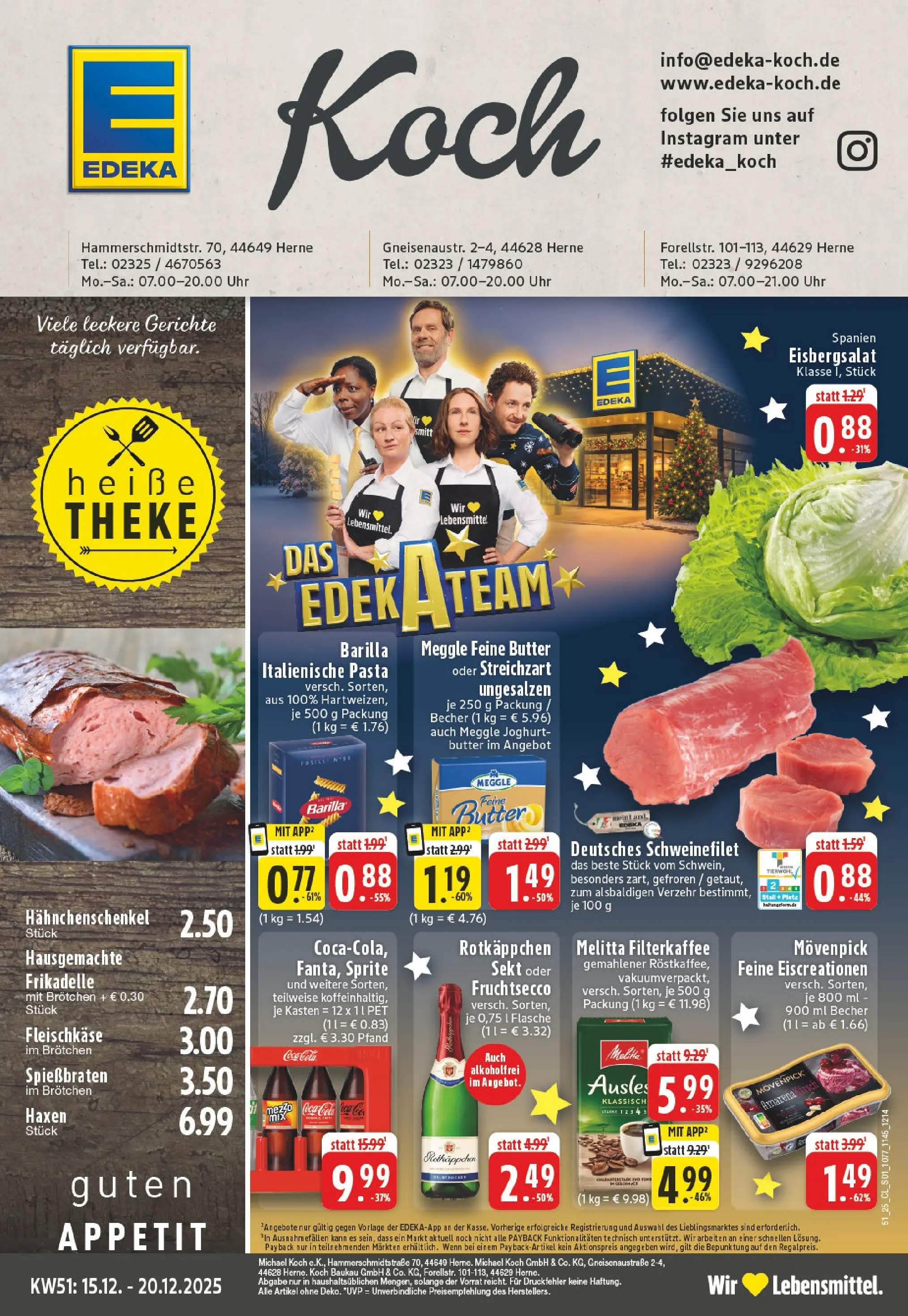Edeka prospekt Herne	 (ab 15.12.2025) » Angebote Online | Seite: 1 | Produkte: Eisbergsalat, Schweinefilet, Pasta, Leberkase