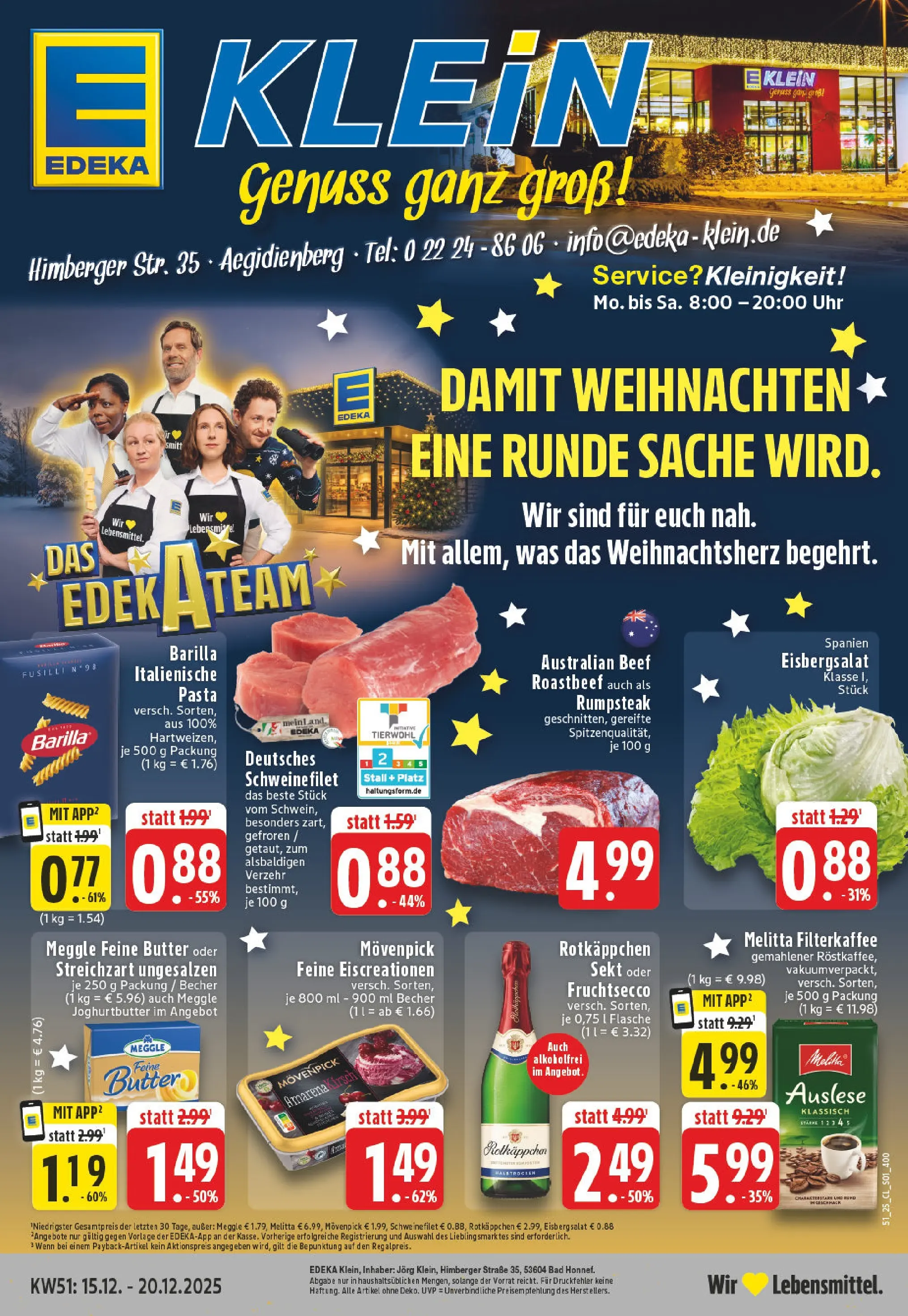 Edeka prospekt Bad Honnef	 (ab 15.12.2025) » Angebote Online | Seite: 1 | Produkte: Rumpsteak, Melitta, Butter, Pasta
