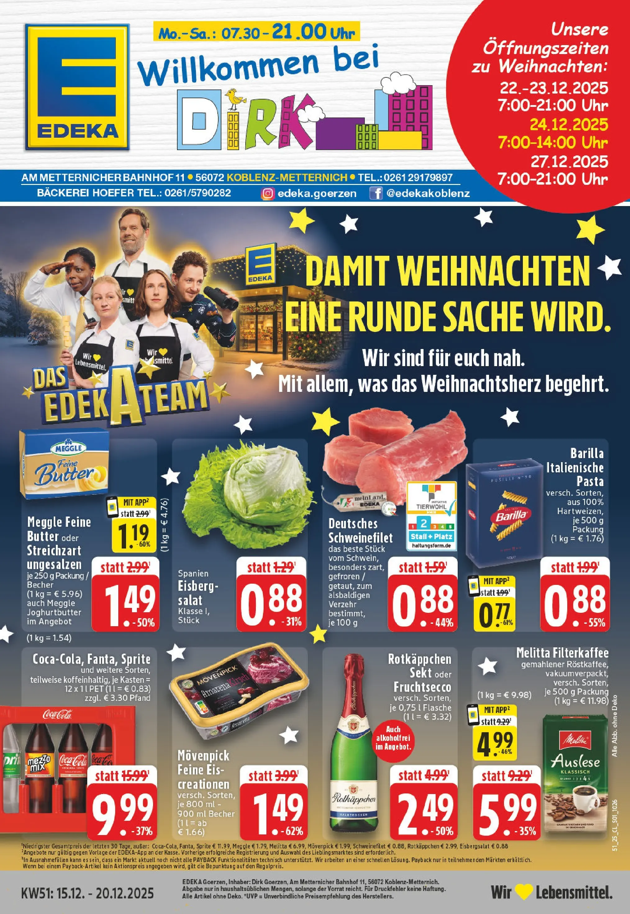 Edeka prospekt Koblenz	 (ab 15.12.2025) » Angebote Online | Seite: 1 | Produkte: Melitta, Bäckerei, Sekt, Pasta