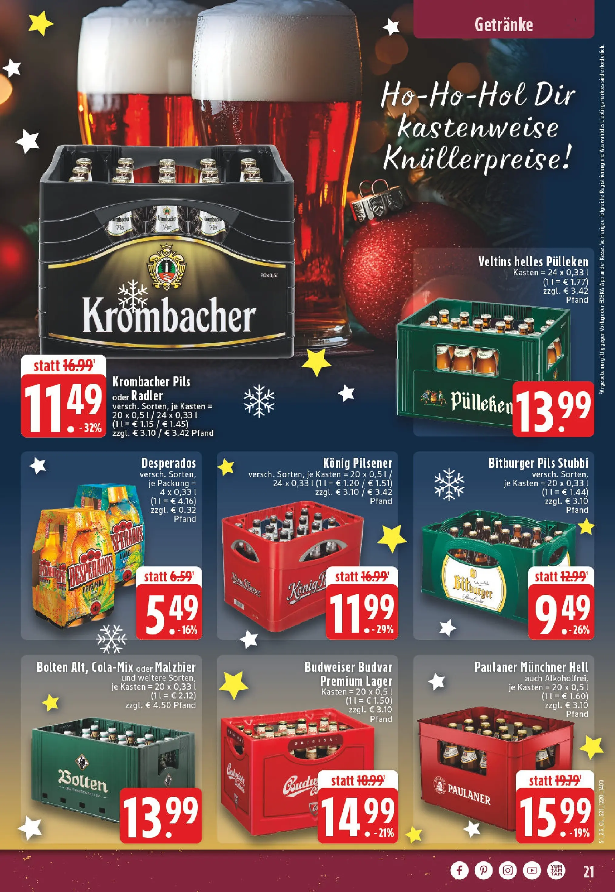 Edeka prospekt Marl	 (ab 15.12.2025) » Angebote Online | Seite: 21 | Produkte: Helles pulleken, Konig pilsener, Krombacher, Paulaner