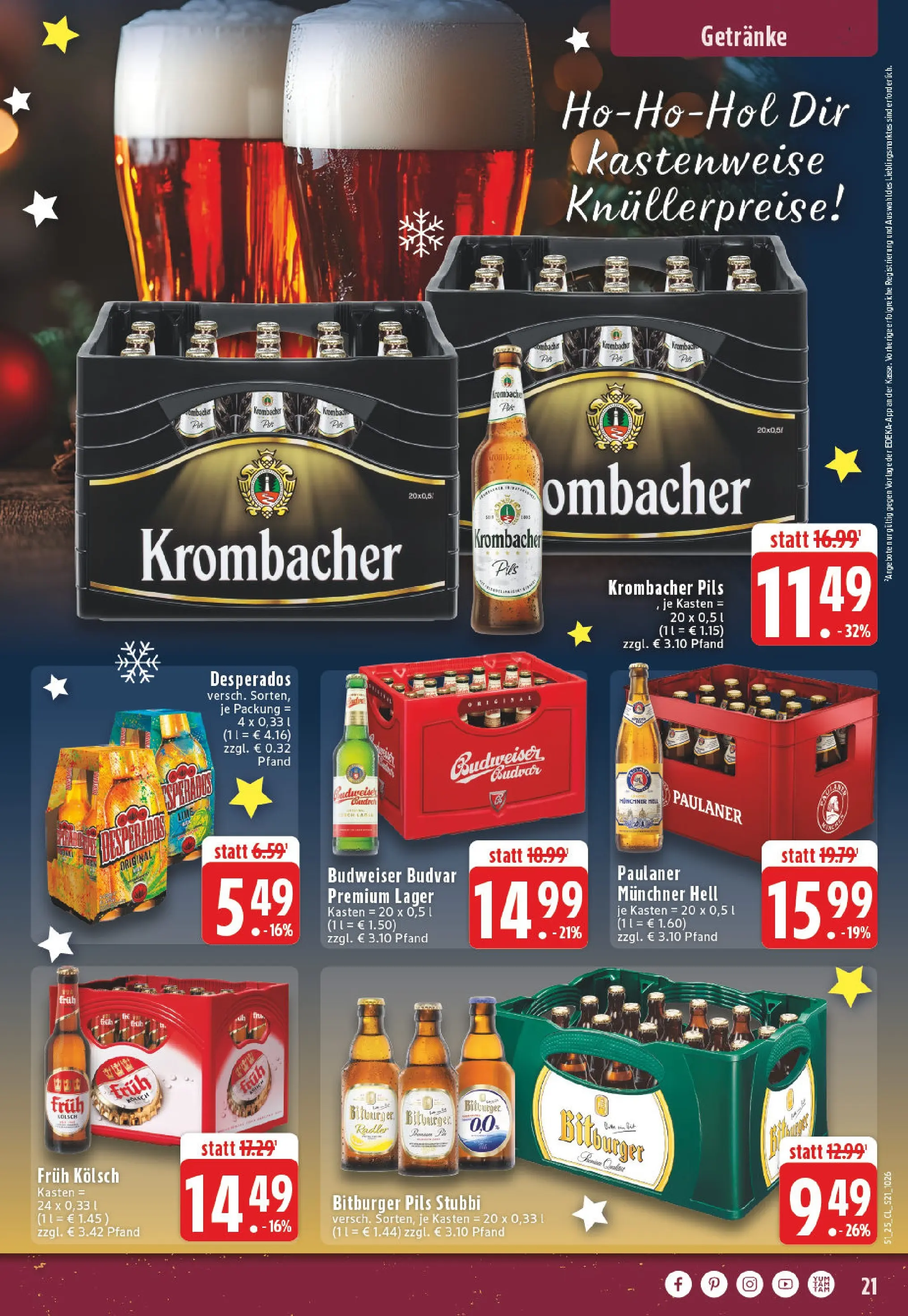 Edeka prospekt Koblenz	 (ab 15.12.2025) » Angebote Online | Seite: 21 | Produkte: Pils, Krombacher, Budweiser, Paulaner