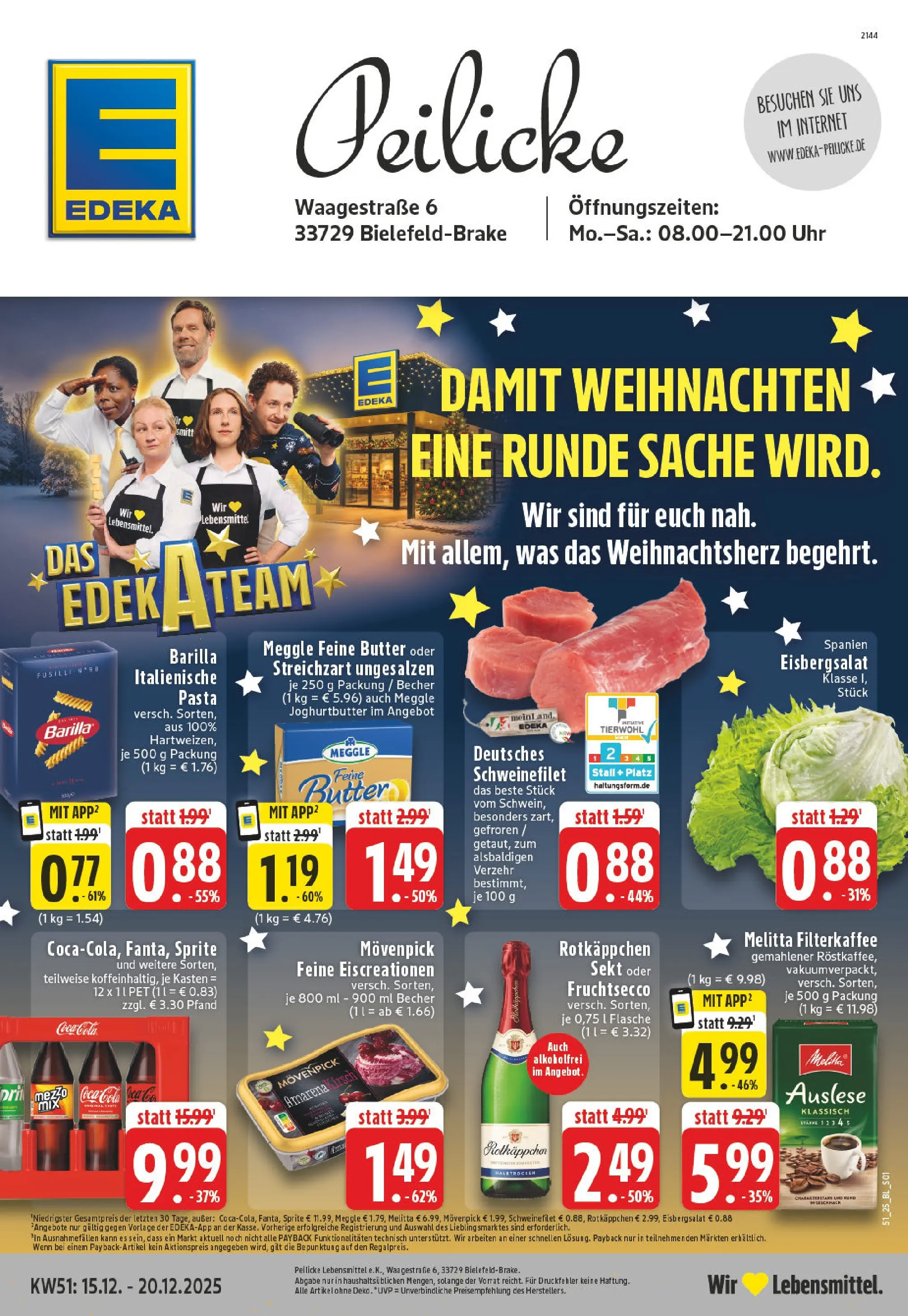 Edeka prospekt Bielefeld-Brake	 (ab 15.12.2025) » Angebote Online | Seite: 1 | Produkte: Melitta, Coca cola, Schweinefilet, Rotkäppchen