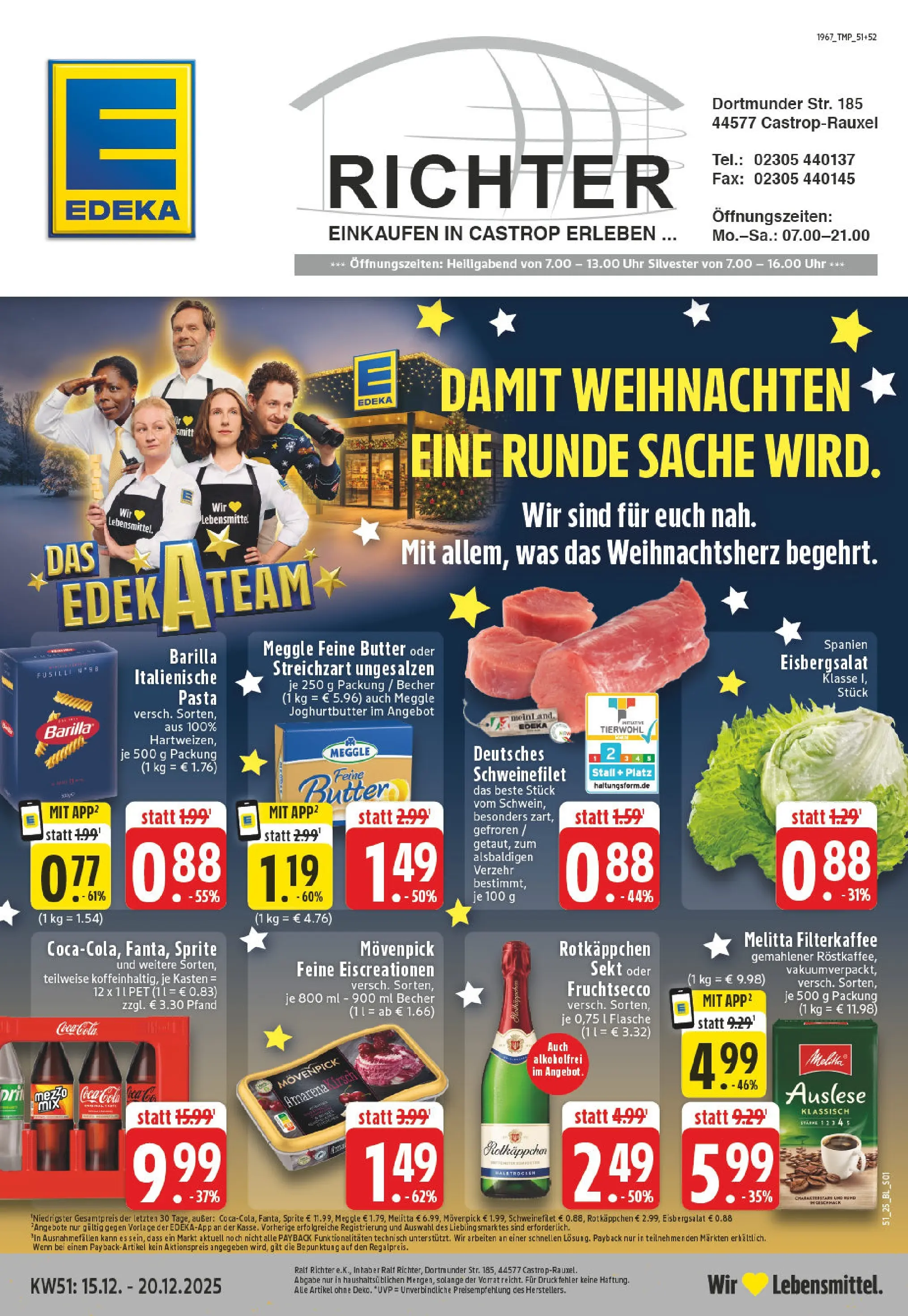 Edeka prospekt Castrop-Rauxel	 (ab 15.12.2025) » Angebote Online | Seite: 1 | Produkte: Melitta, Coca cola, Sprite, Schweinefilet